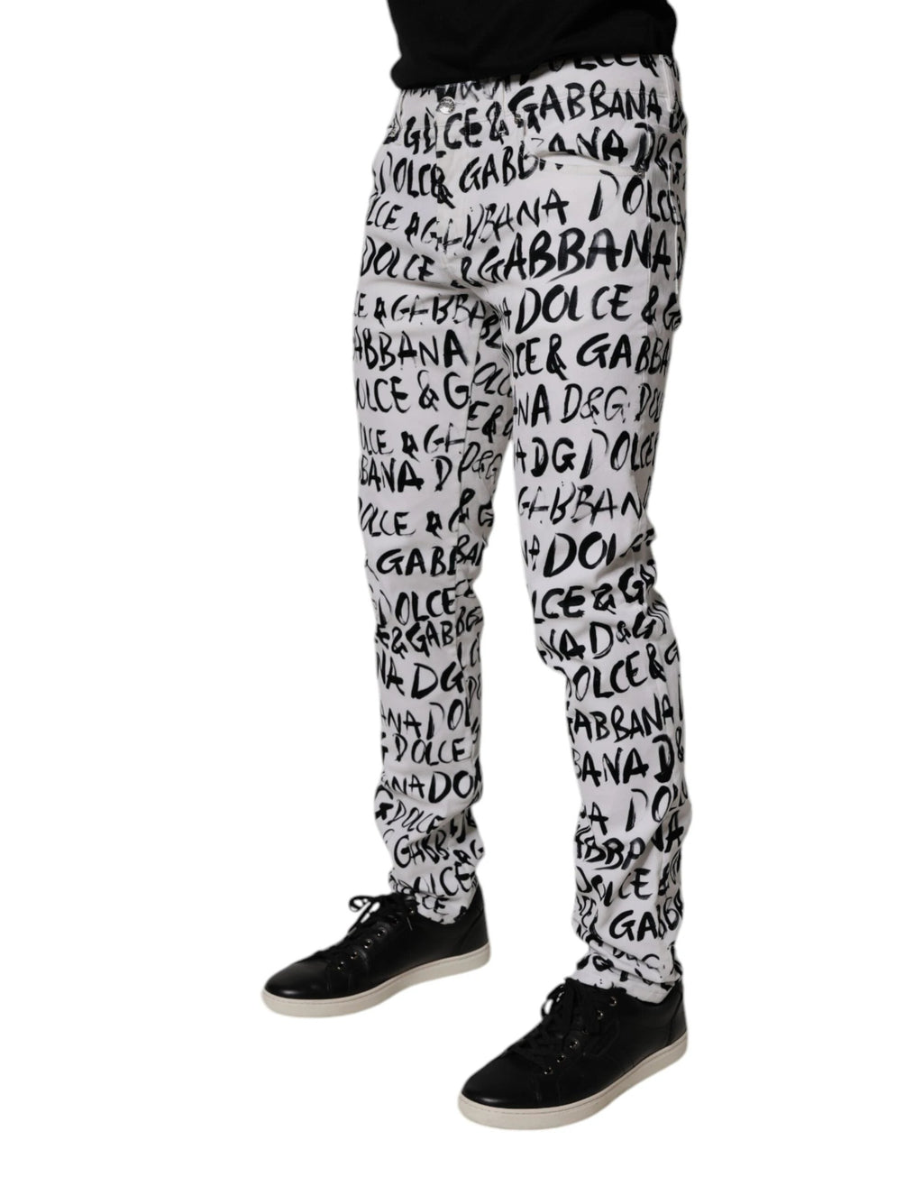 Dolce & Gabbana White Cotton Logo Print Skinny Denim Jeans by Dolce & Gabbana