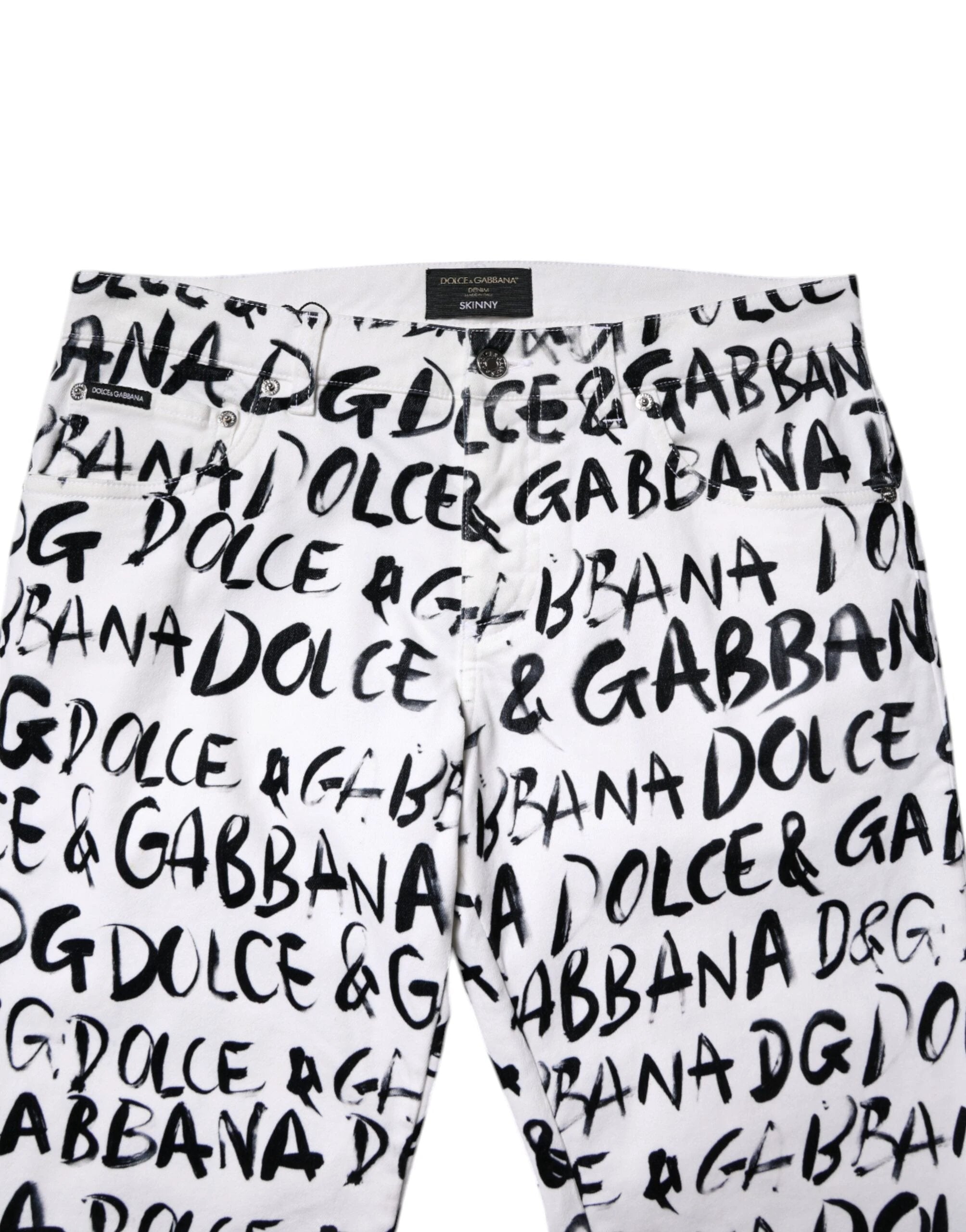 Dolce & Gabbana White Cotton Logo Print Skinny Denim Jeans by Dolce & Gabbana