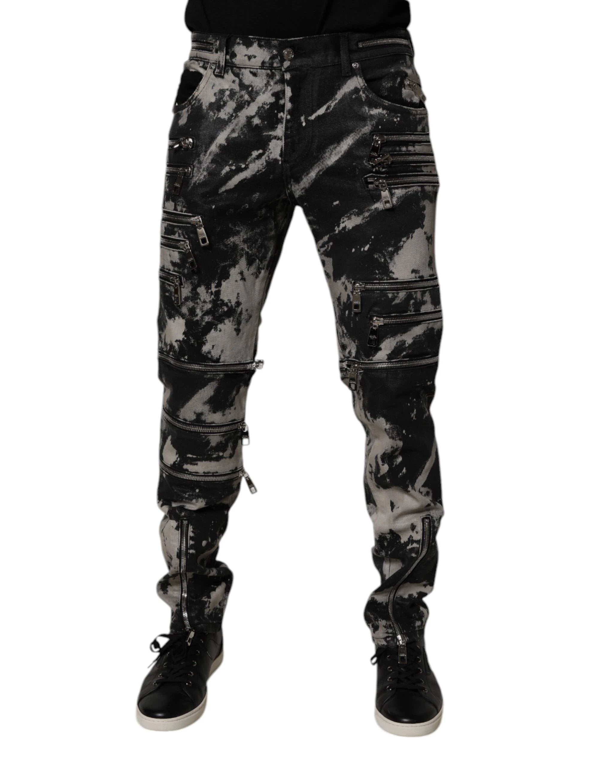 Dolce & Gabbana Black Tie Dye Cotton Skinny Zip Denim Jeans by Dolce & Gabbana