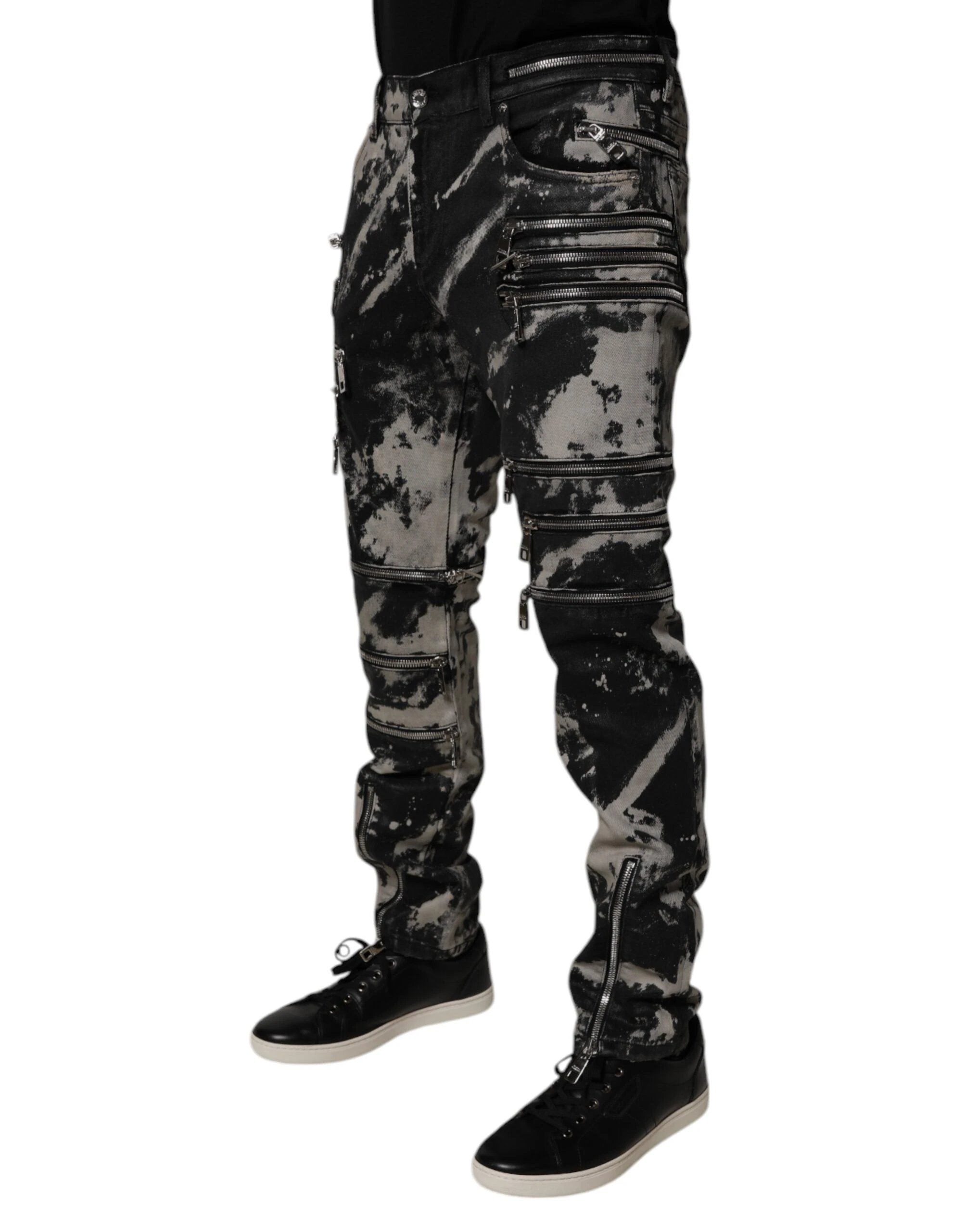 Dolce & Gabbana Black Tie Dye Cotton Skinny Zip Denim Jeans by Dolce & Gabbana