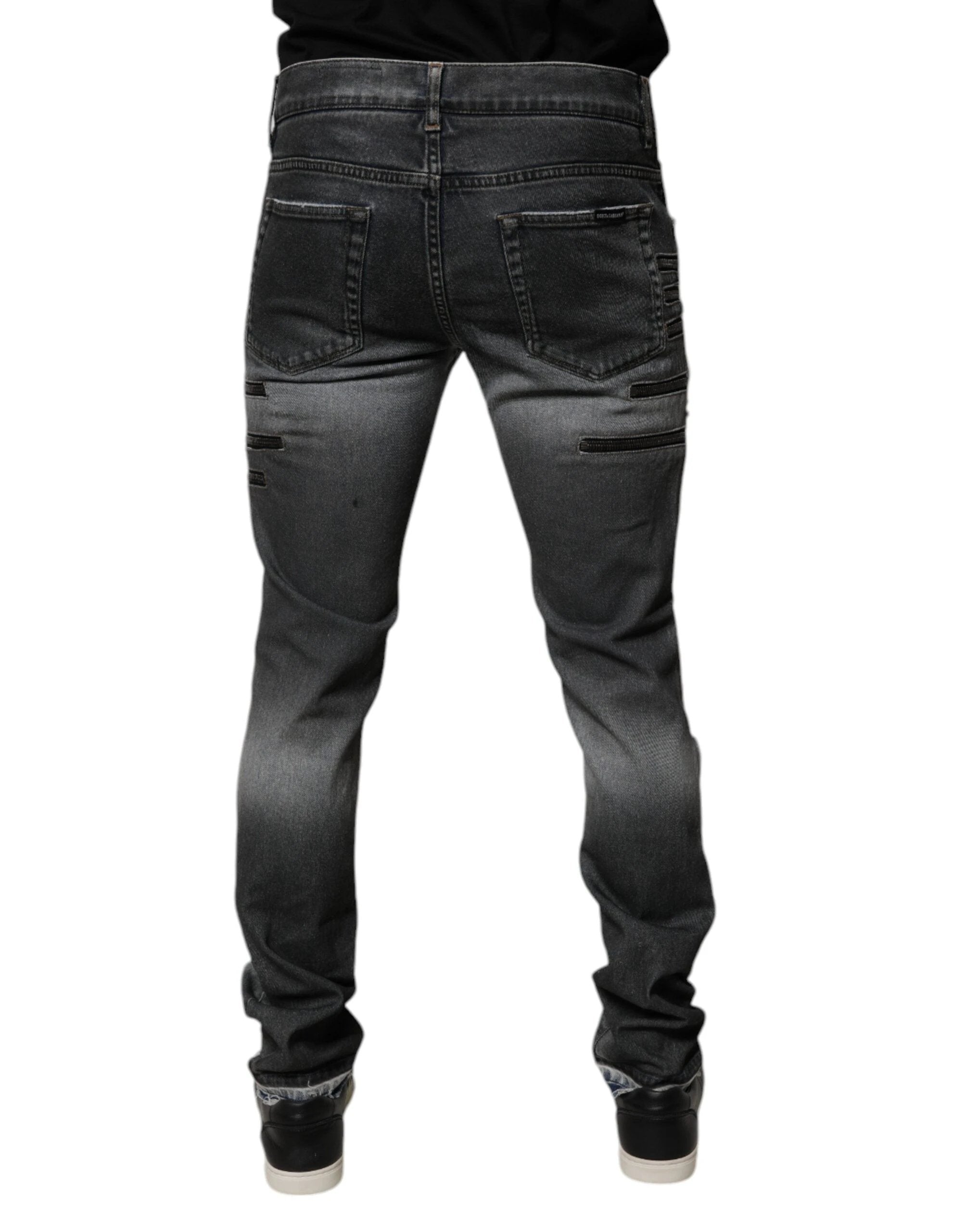 Dolce & Gabbana Dark Gray Tattered Cotton Skinny Denim Jeans by Dolce & Gabbana