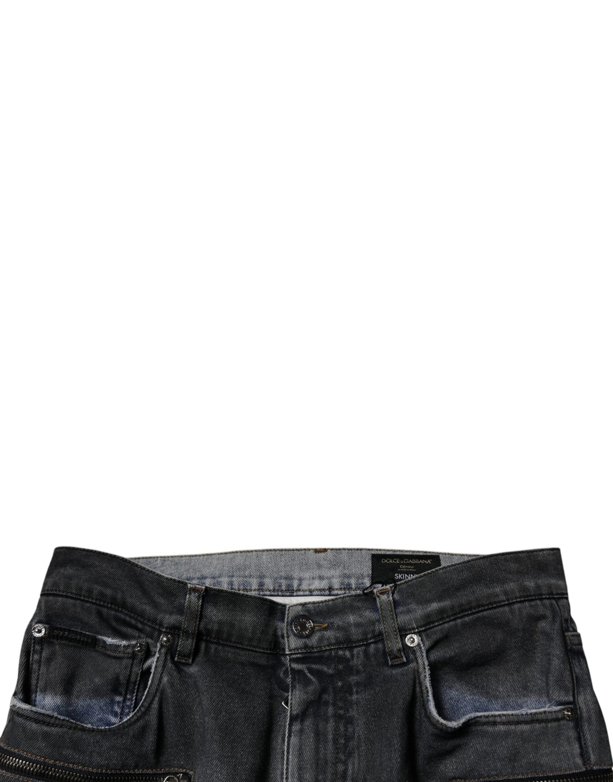Dolce & Gabbana Dark Gray Tattered Cotton Skinny Denim Jeans by Dolce & Gabbana