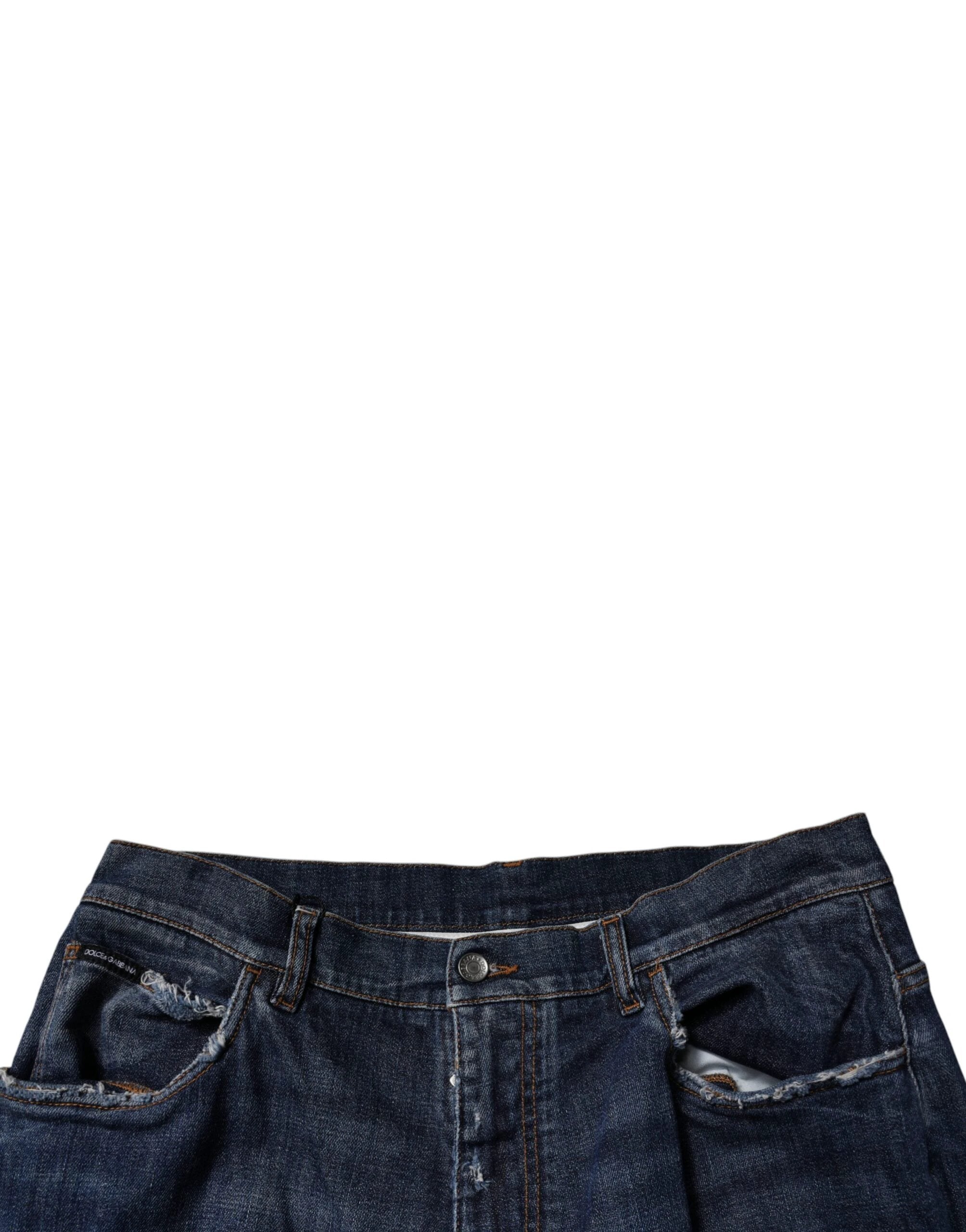 Dolce & Gabbana Dark Blue Tattered Wide Leg Men Denim Jeans by Dolce & Gabbana