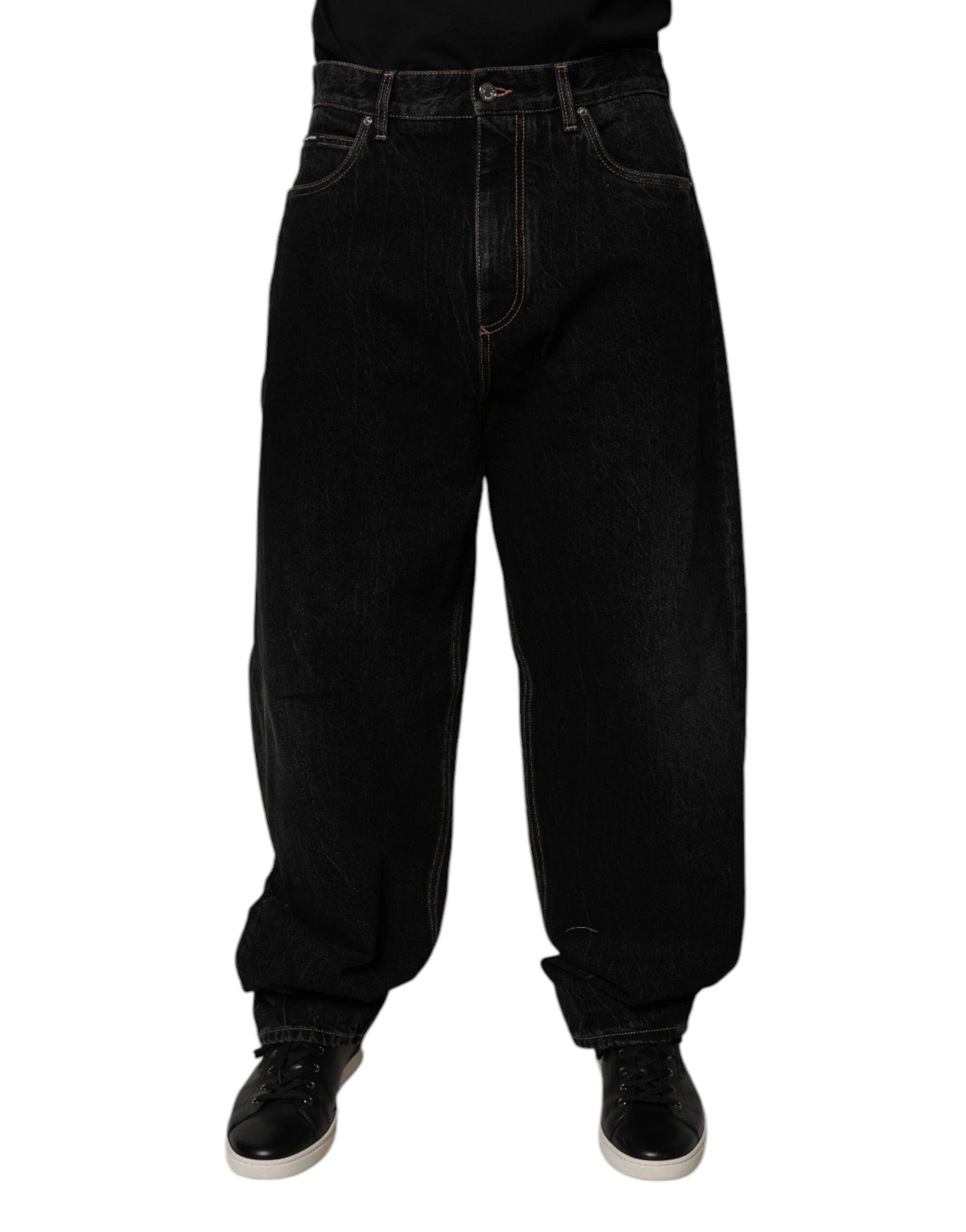 Dolce & Gabbana Black Cotton Mid Waist Wide Leg Denim Jeans by Dolce & Gabbana