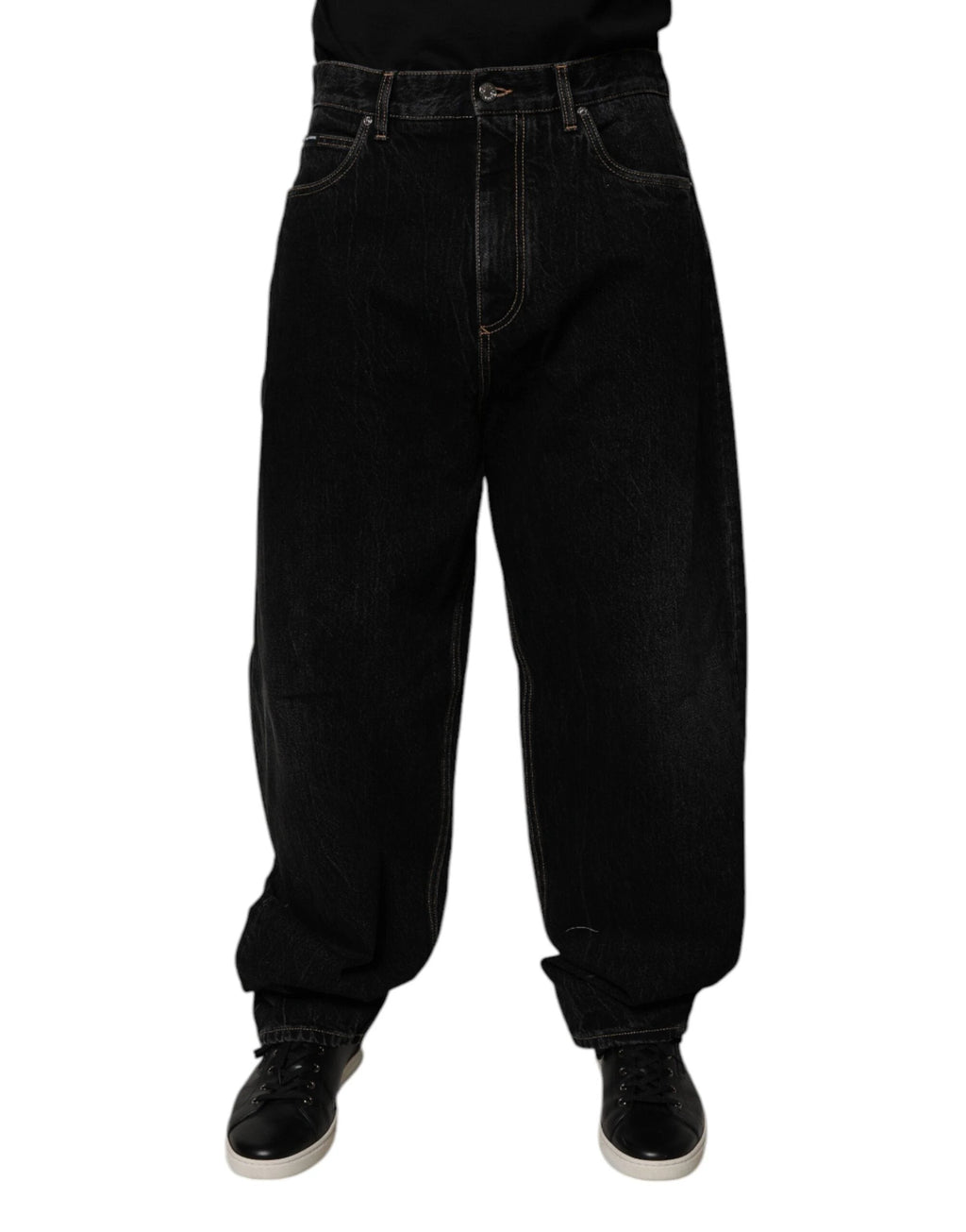 Dolce & Gabbana Black Cotton Mid Waist Wide Leg Denim Jeans by Dolce & Gabbana
