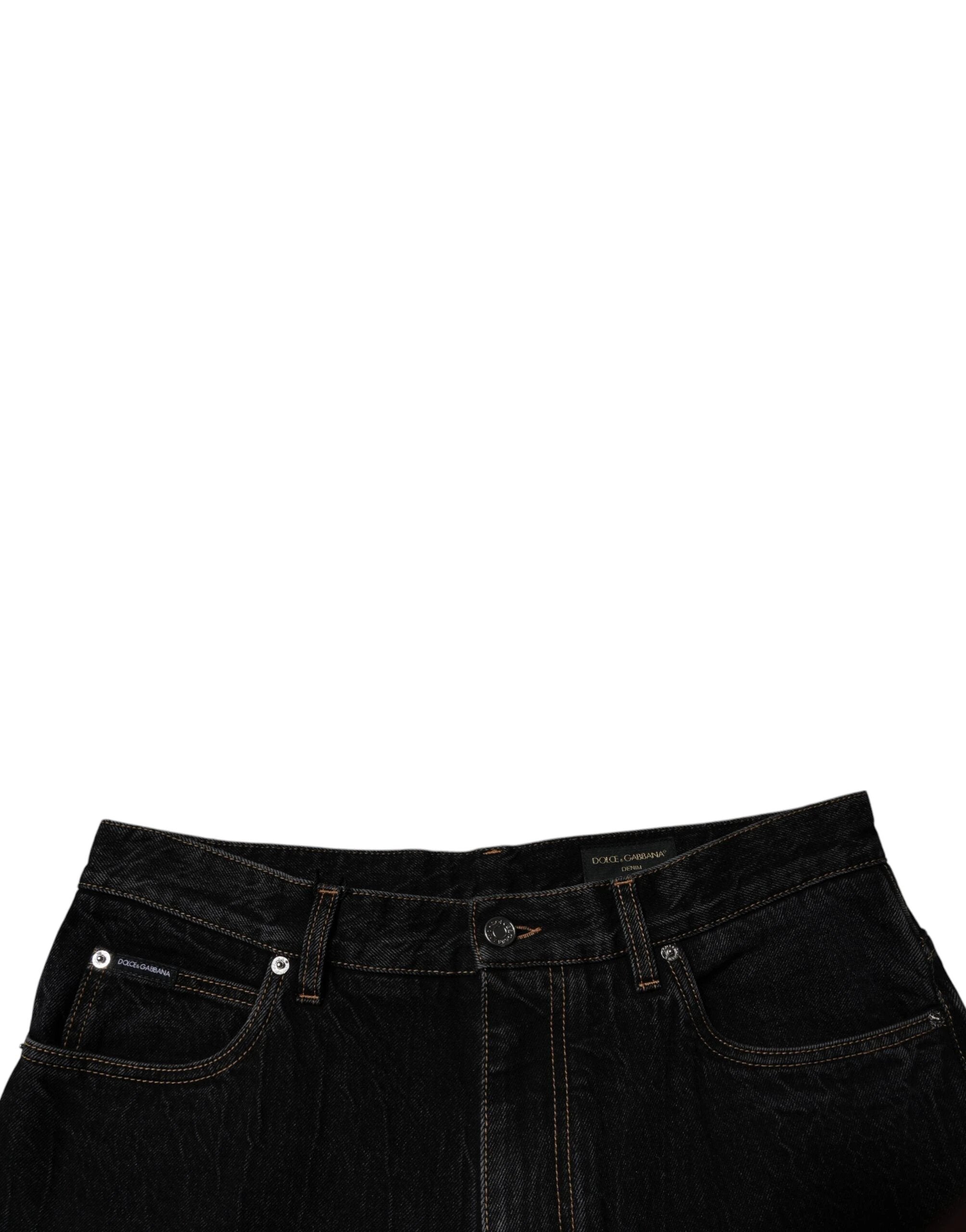 Dolce & Gabbana Black Cotton Mid Waist Wide Leg Denim Jeans by Dolce & Gabbana
