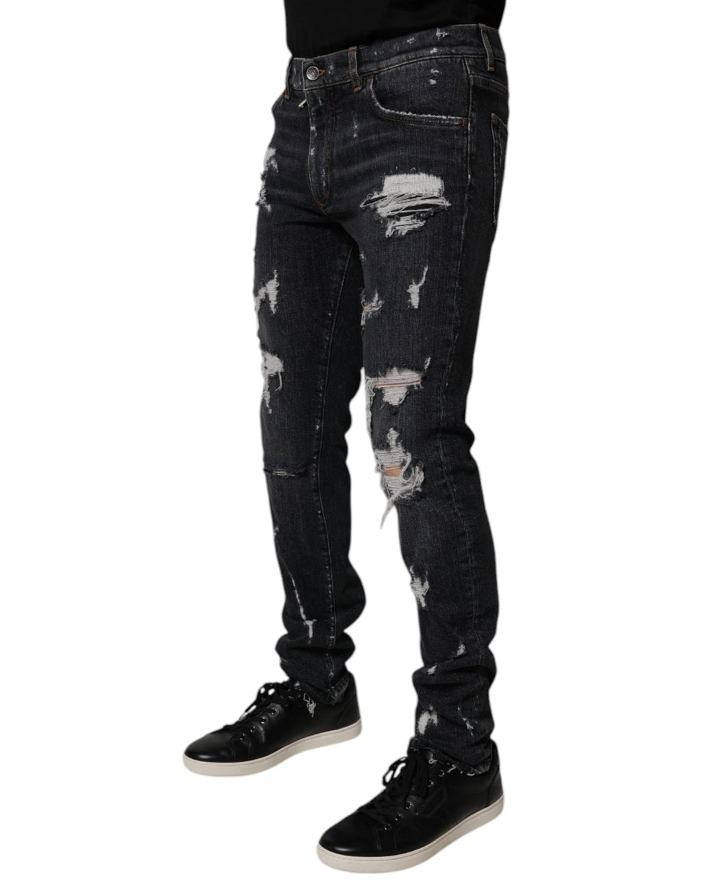 Dolce & Gabbana Black Tattered Cotton Skinny Men Denim Jeans by Dolce & Gabbana