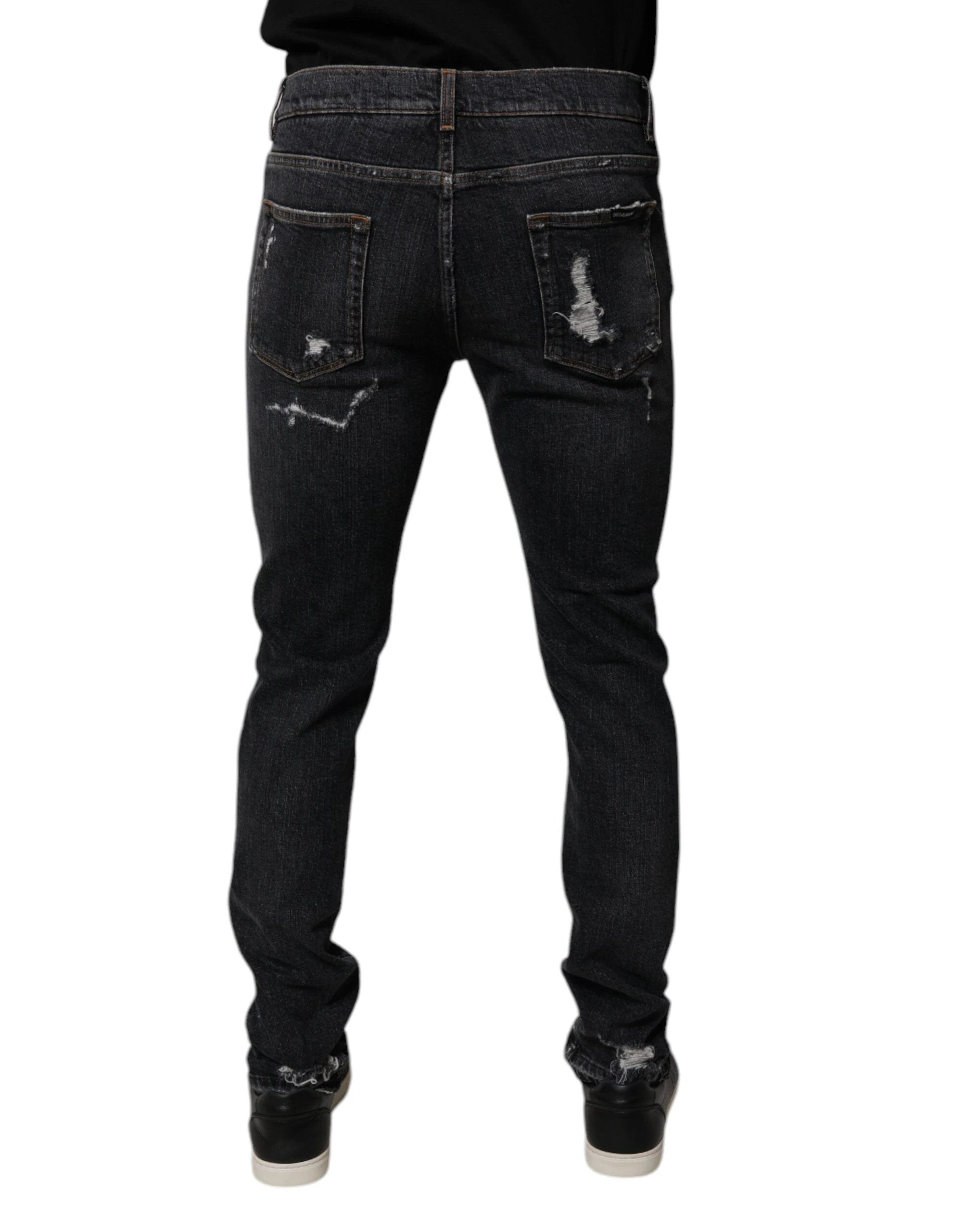 Dolce & Gabbana Black Tattered Cotton Skinny Men Denim Jeans by Dolce & Gabbana