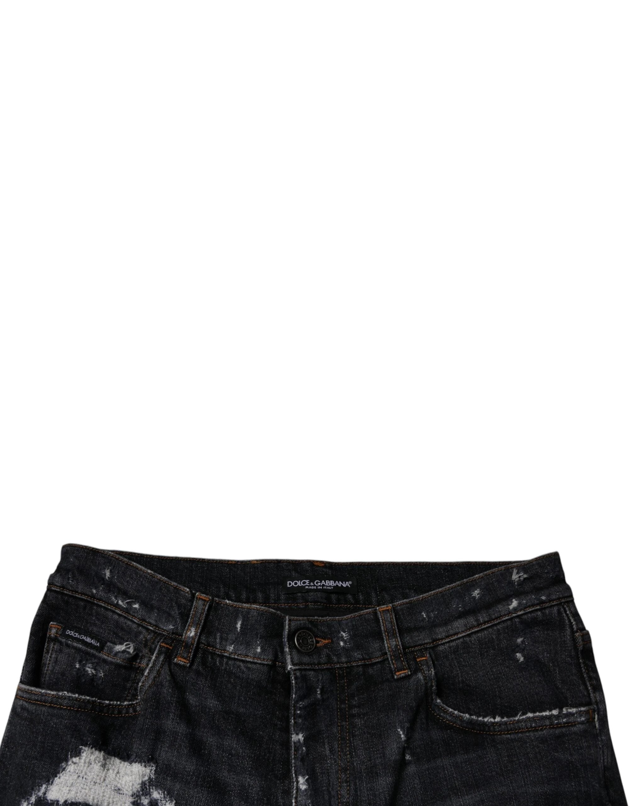 Dolce & Gabbana Black Tattered Cotton Skinny Men Denim Jeans by Dolce & Gabbana