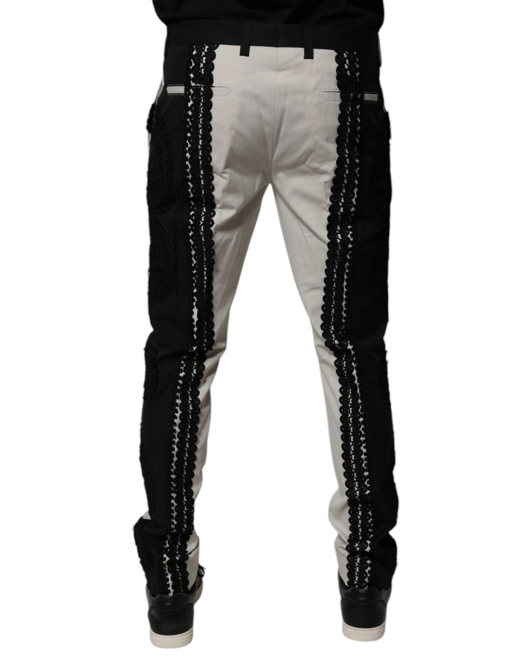 Dolce & Gabbana White Lace Trim Mid Waist Dress Formal Pants by Dolce & Gabbana