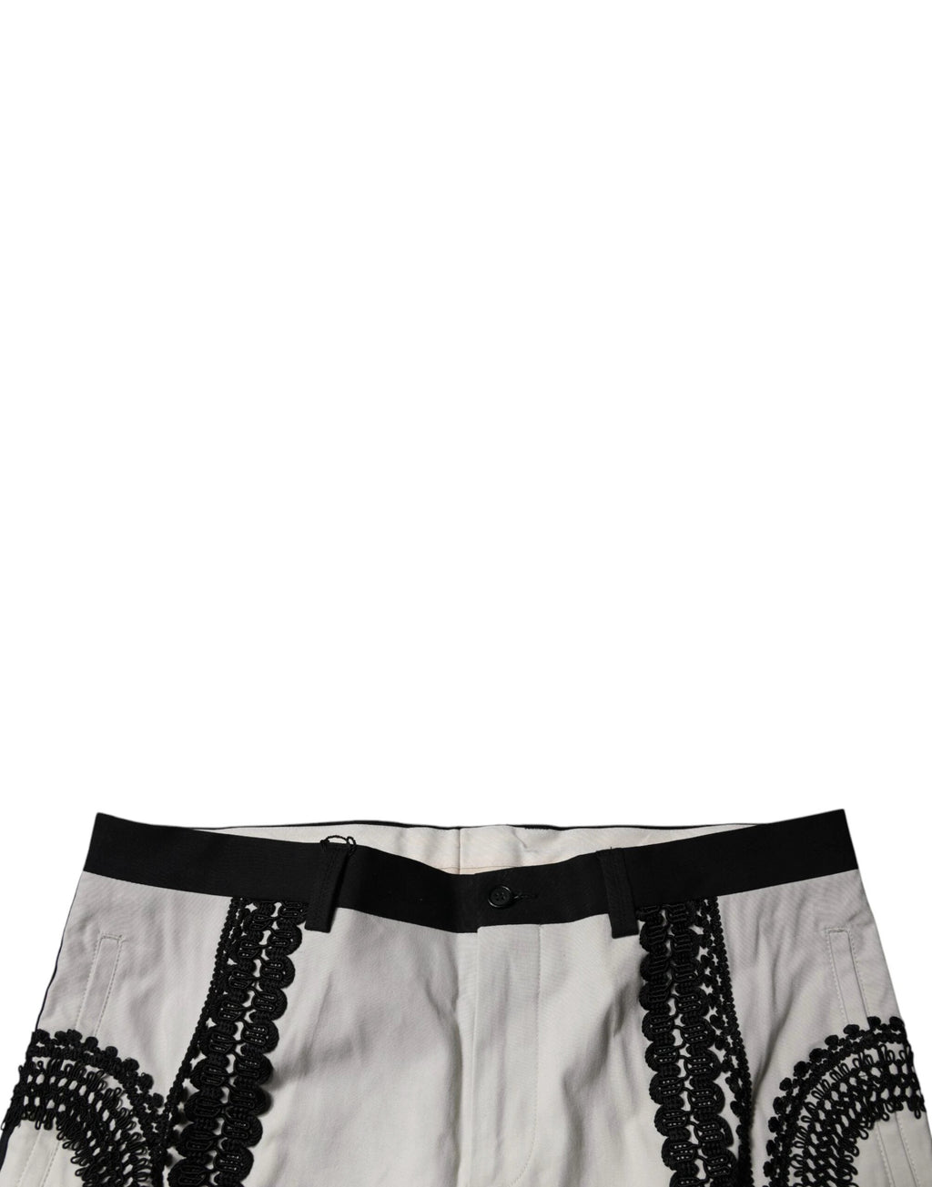 Dolce & Gabbana White Lace Trim Mid Waist Dress Formal Pants by Dolce & Gabbana