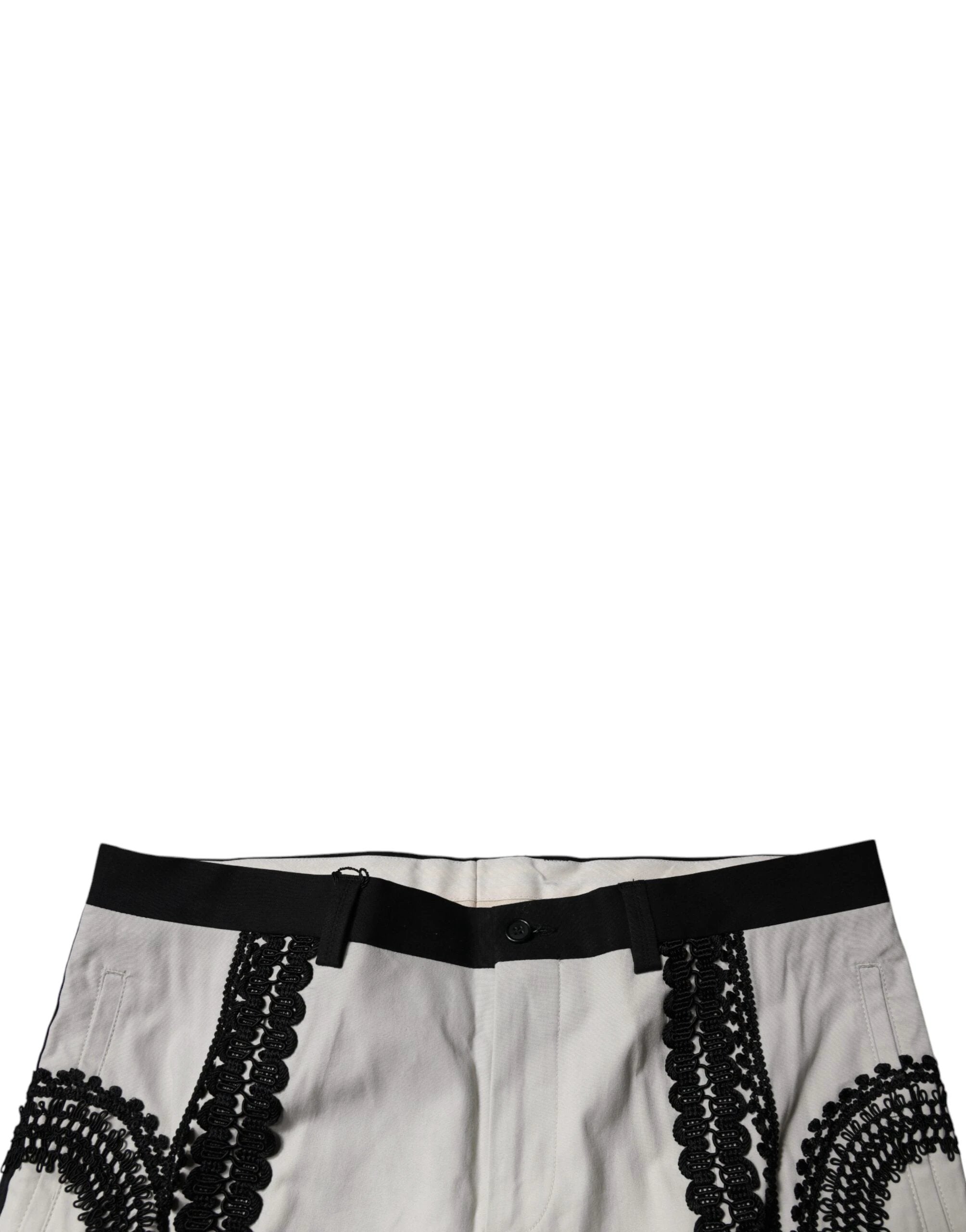 Dolce & Gabbana White Lace Trim Mid Waist Dress Formal Pants by Dolce & Gabbana
