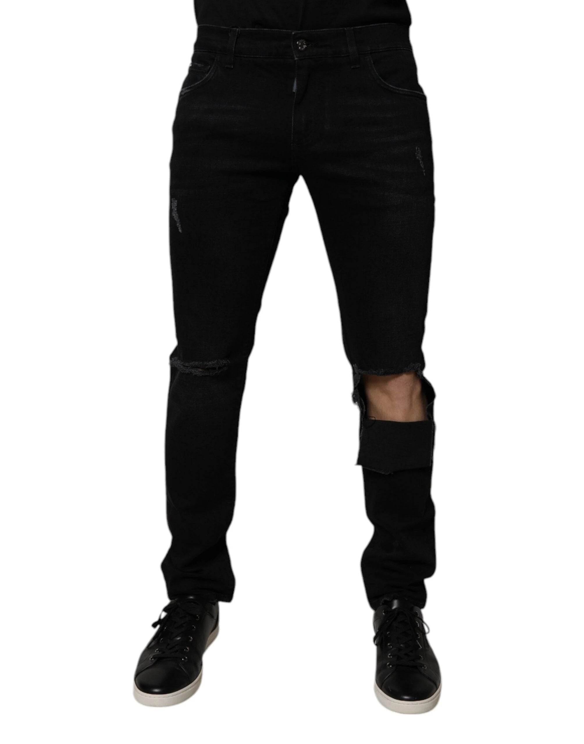 Dolce & Gabbana Black Ripped Cotton Skinny Men Denim Jeans by Dolce & Gabbana
