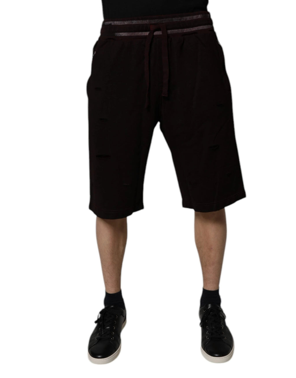 Dolce & Gabbana Maroon Cotton Logo Plaque Men Bermuda Shorts by Dolce & Gabbana