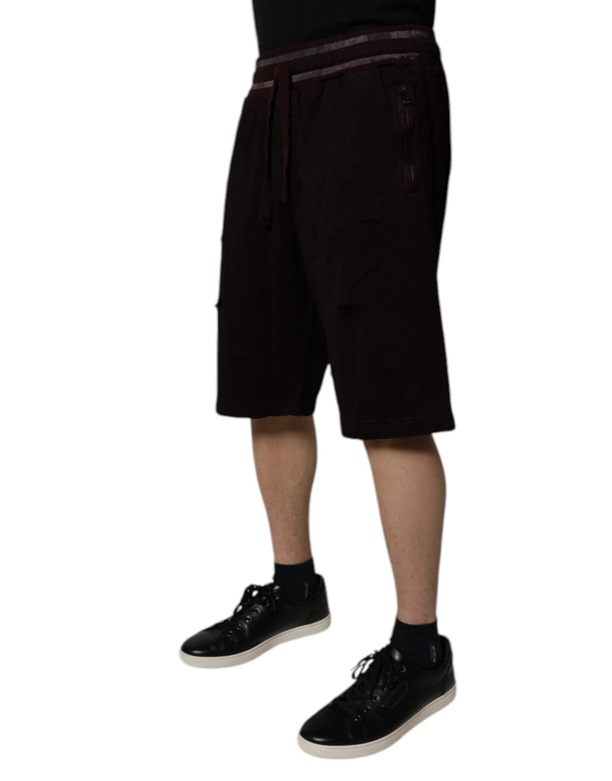 Dolce & Gabbana Maroon Cotton Logo Plaque Men Bermuda Shorts by Dolce & Gabbana
