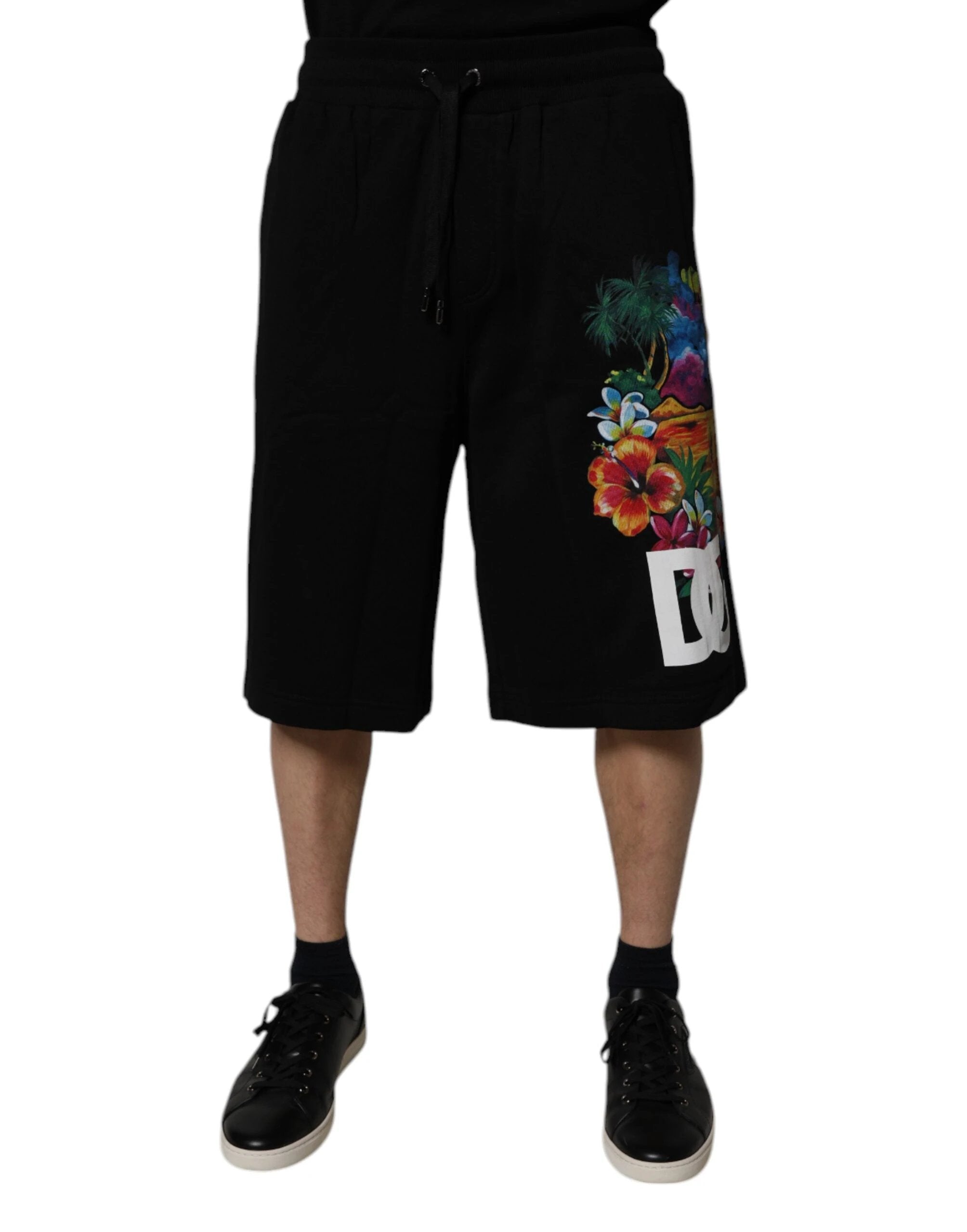 Dolce & Gabbana Black Cotton Logo Floral Print Bermuda Shorts by Dolce & Gabbana