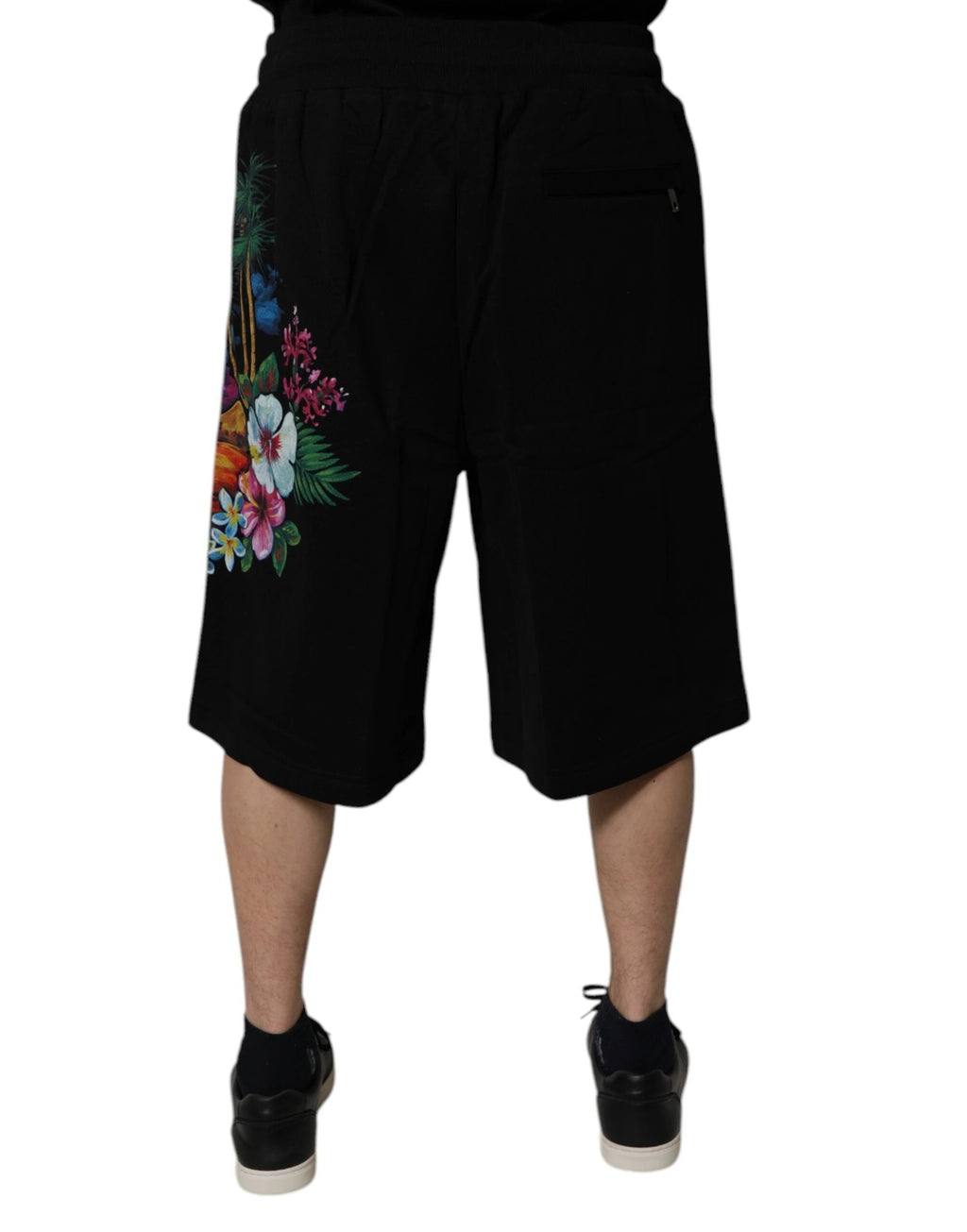 Dolce & Gabbana Black Cotton Logo Floral Print Bermuda Shorts by Dolce & Gabbana