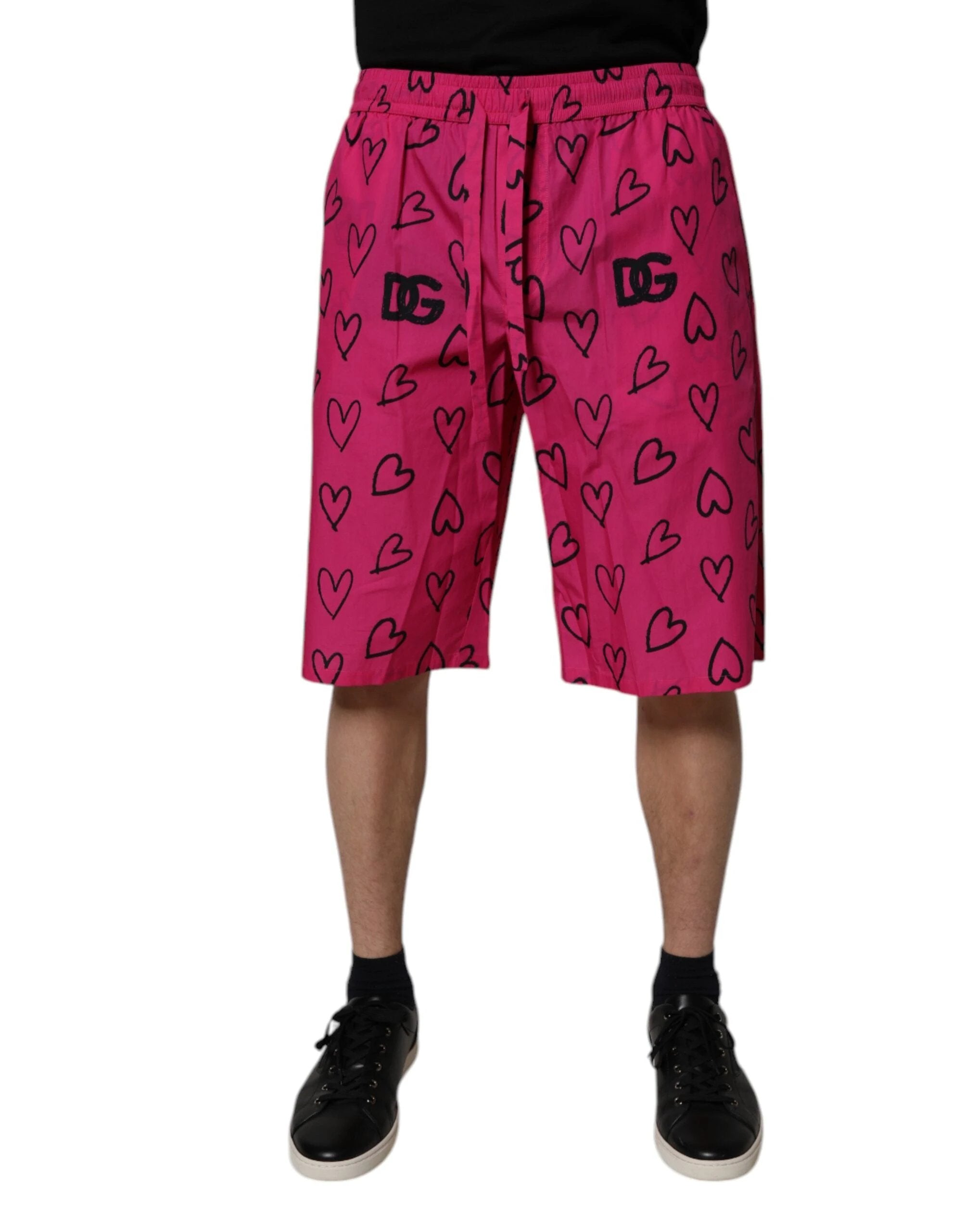 Dolce & Gabbana Pink Cotton Heart Print Bermuda Shorts by Dolce & Gabbana