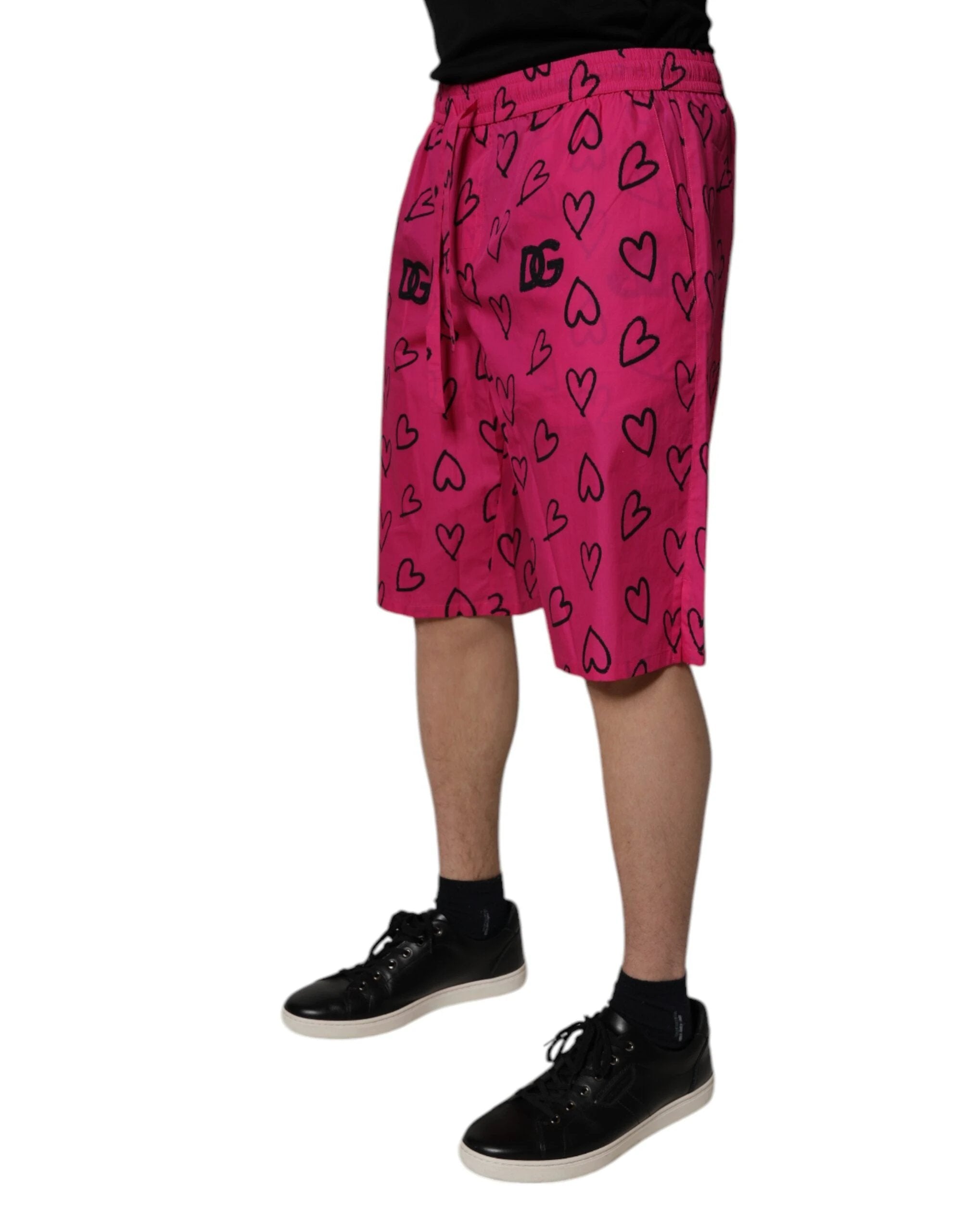 Dolce & Gabbana Pink Cotton Heart Print Bermuda Shorts by Dolce & Gabbana