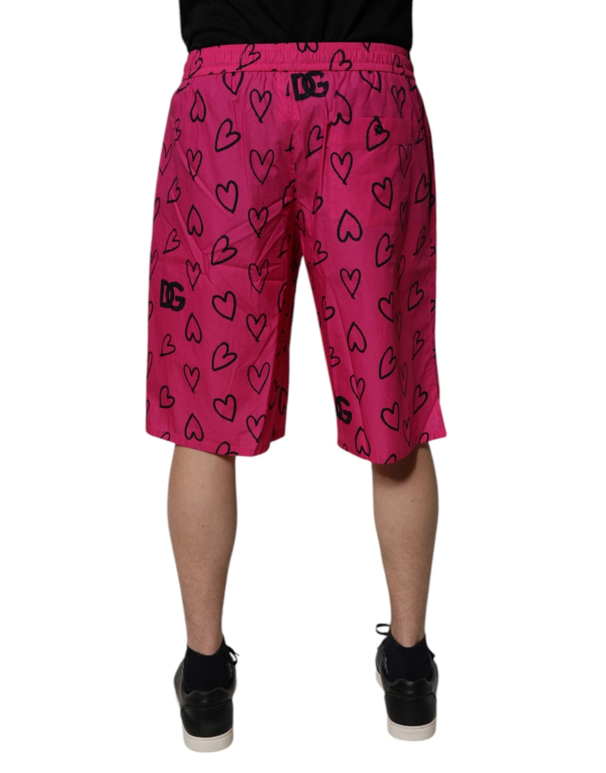 Dolce & Gabbana Pink Cotton Heart Print Bermuda Shorts by Dolce & Gabbana
