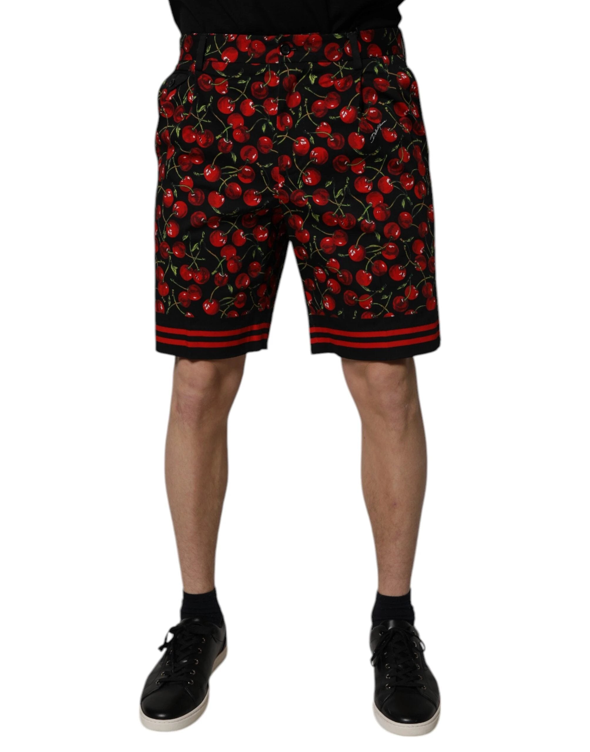 Dolce & Gabbana Black Red Cherry Print Bermuda Cotton Shorts by Dolce & Gabbana