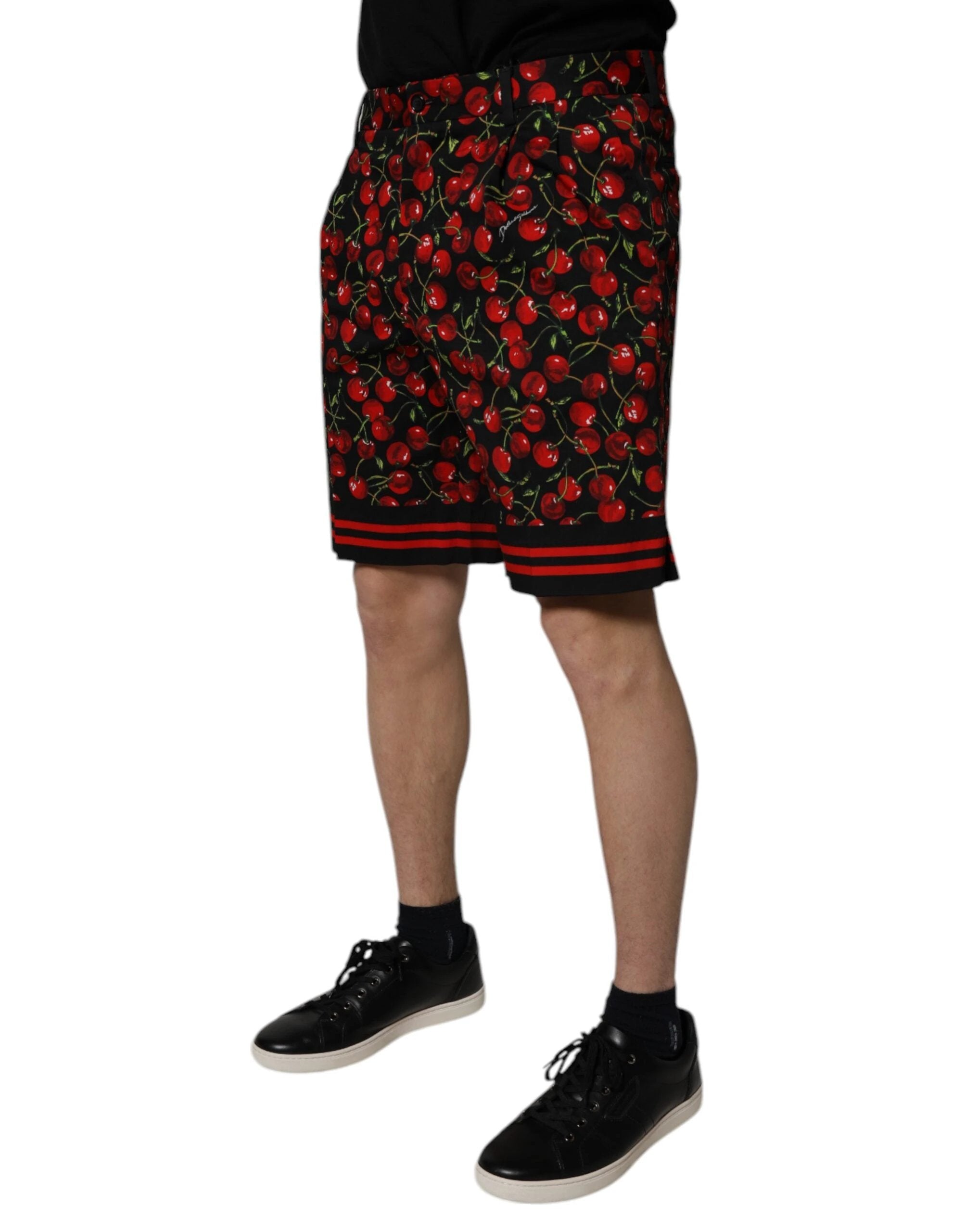 Dolce & Gabbana Black Red Cherry Print Bermuda Cotton Shorts by Dolce & Gabbana