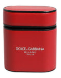 Dolce & Gabbana Red Calfskin Leather Logo Print Flip Holder Airpods Case by Dolce & Gabbana