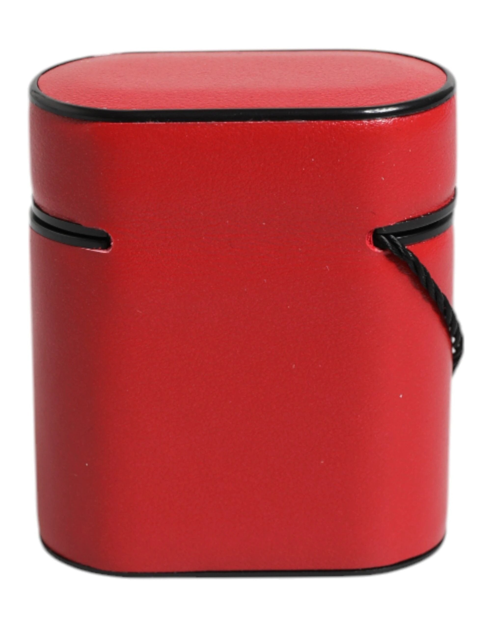 Dolce & Gabbana Red Calfskin Leather Logo Print Flip Holder Airpods Case by Dolce & Gabbana