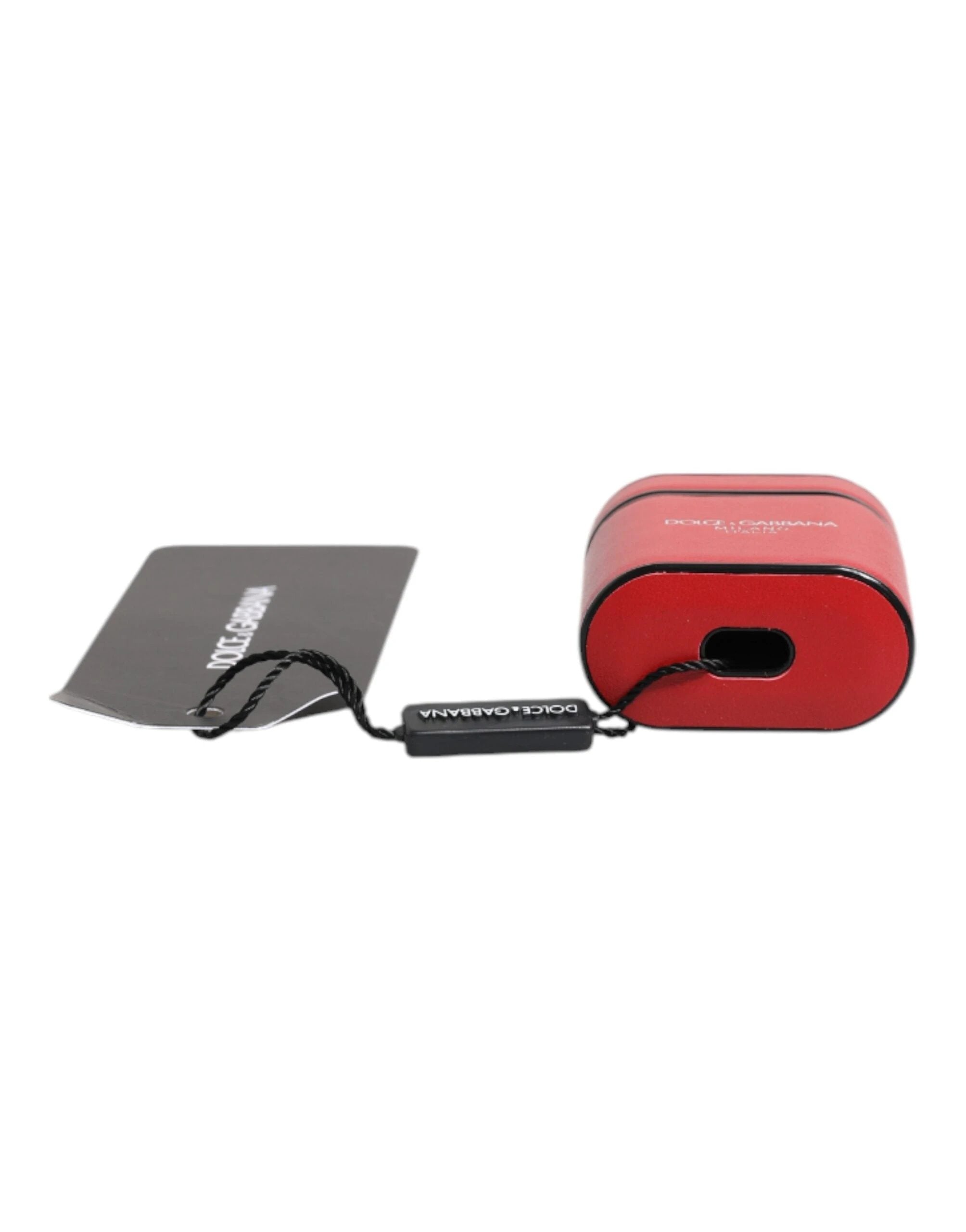 Dolce & Gabbana Red Calfskin Leather Logo Print Flip Holder Airpods Case by Dolce & Gabbana