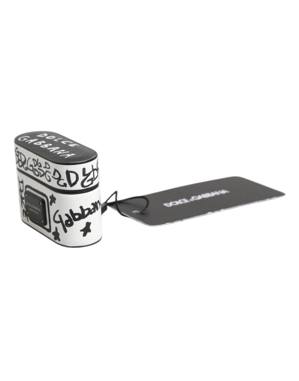 Dolce & Gabbana Black White Leather Scribble Embossed Logo Airpods Case by Dolce & Gabbana