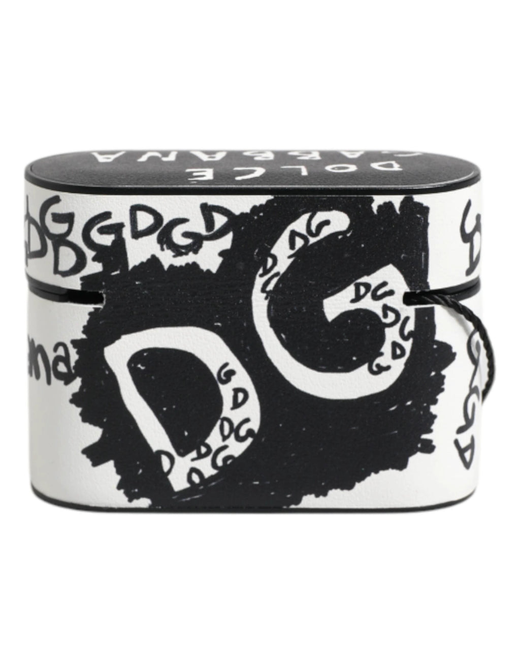 Dolce & Gabbana Black White Leather Scribble Embossed Logo Airpods Case by Dolce & Gabbana