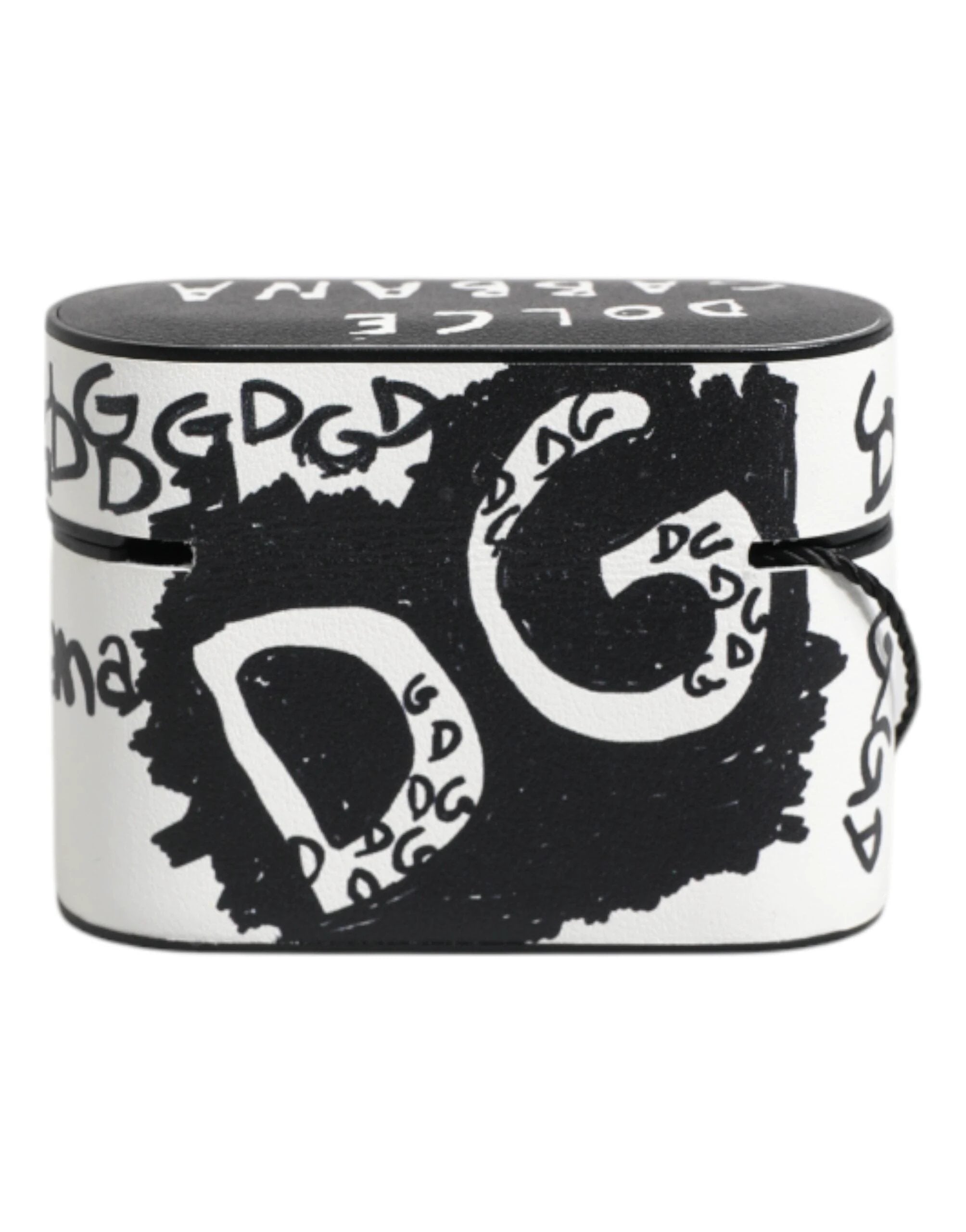 Dolce & Gabbana Black White Leather Scribble Embossed Logo Airpods Case by Dolce & Gabbana