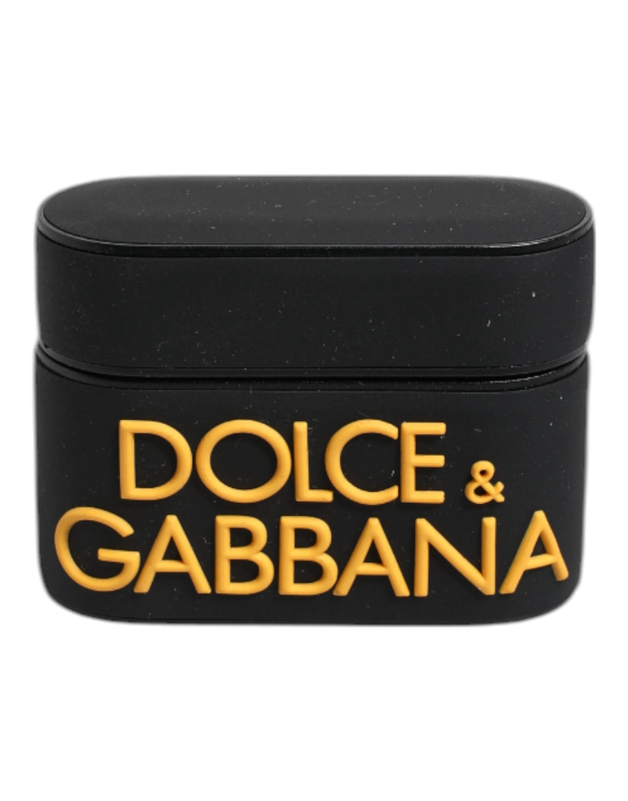 Dolce & Gabbana Black Yellow Silicone Embossed Logo Airpods Case by Dolce & Gabbana