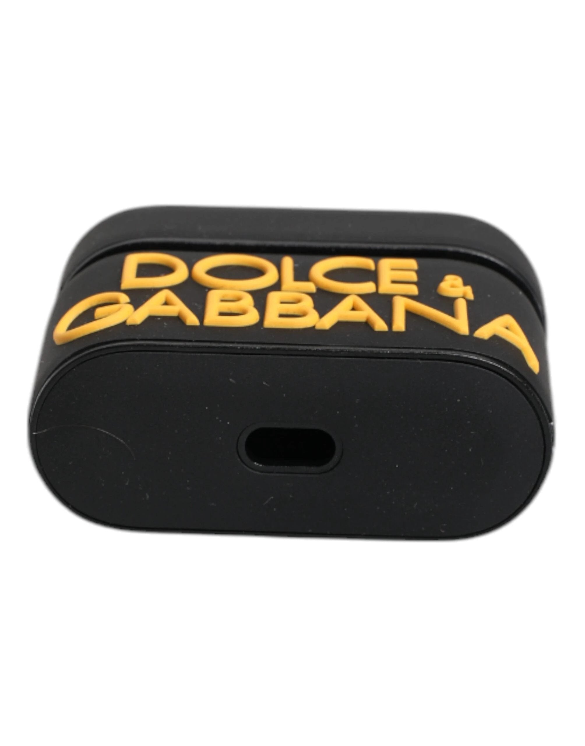Dolce & Gabbana Black Yellow Silicone Embossed Logo Airpods Case by Dolce & Gabbana