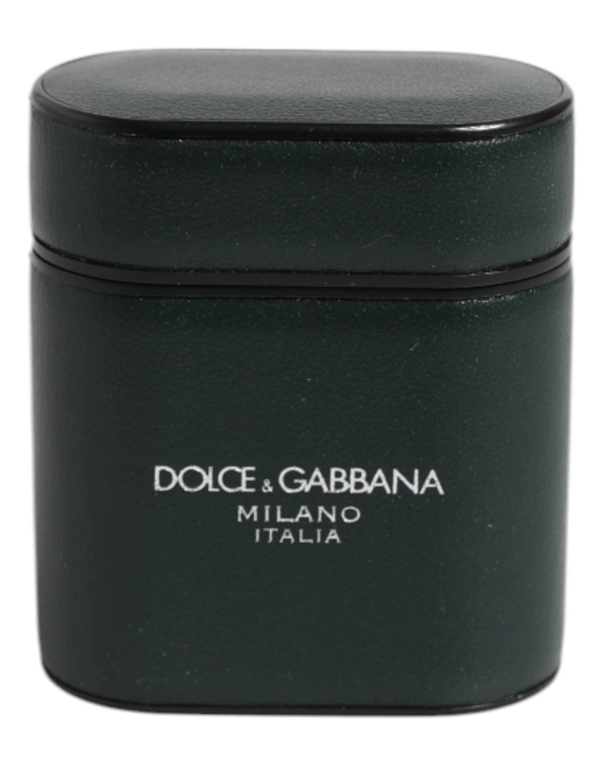 Dolce & Gabbana Green Calfskin Leather Logo Print Flip Holder Airpods Case by Dolce & Gabbana