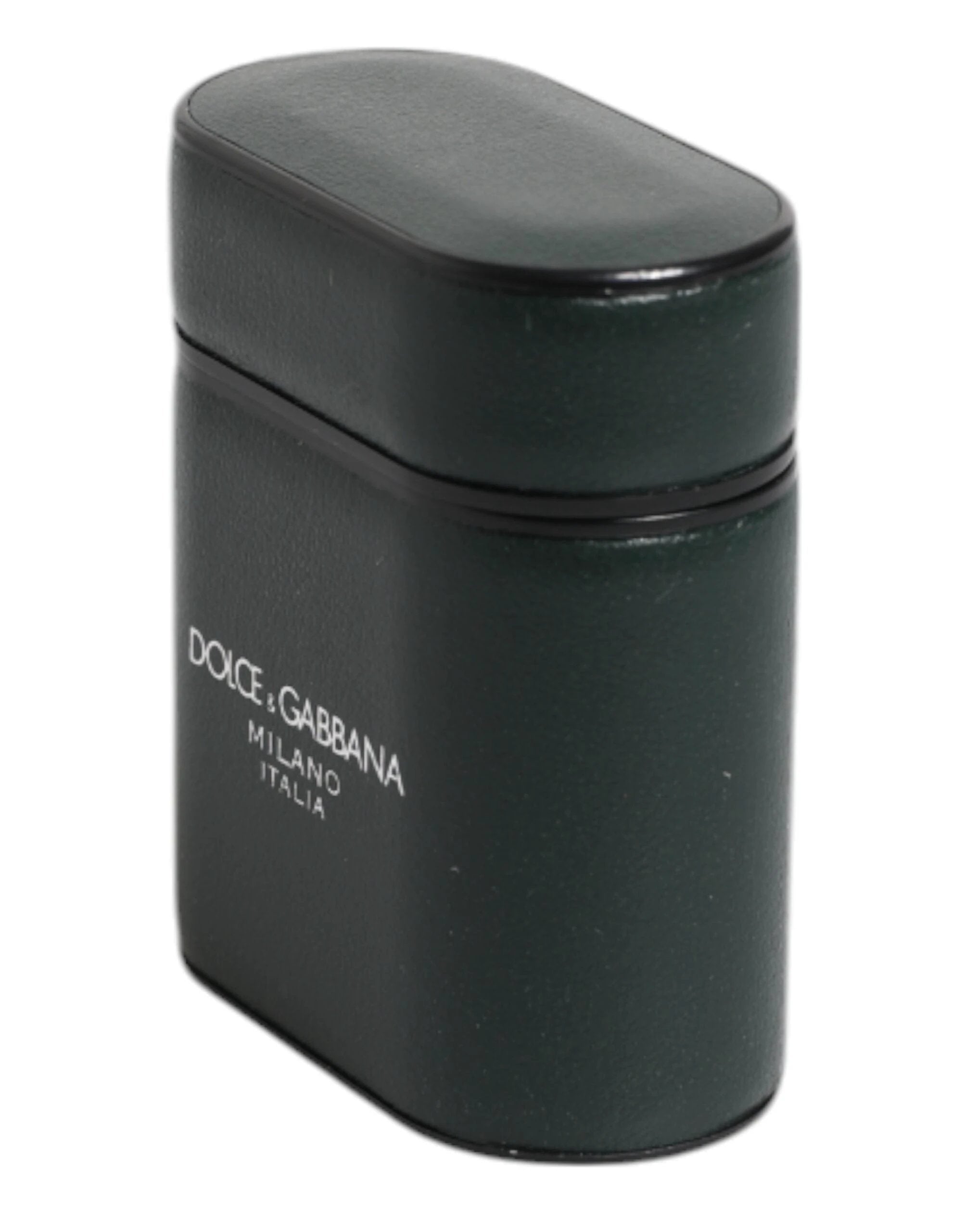 Dolce & Gabbana Green Calfskin Leather Logo Print Flip Holder Airpods Case by Dolce & Gabbana