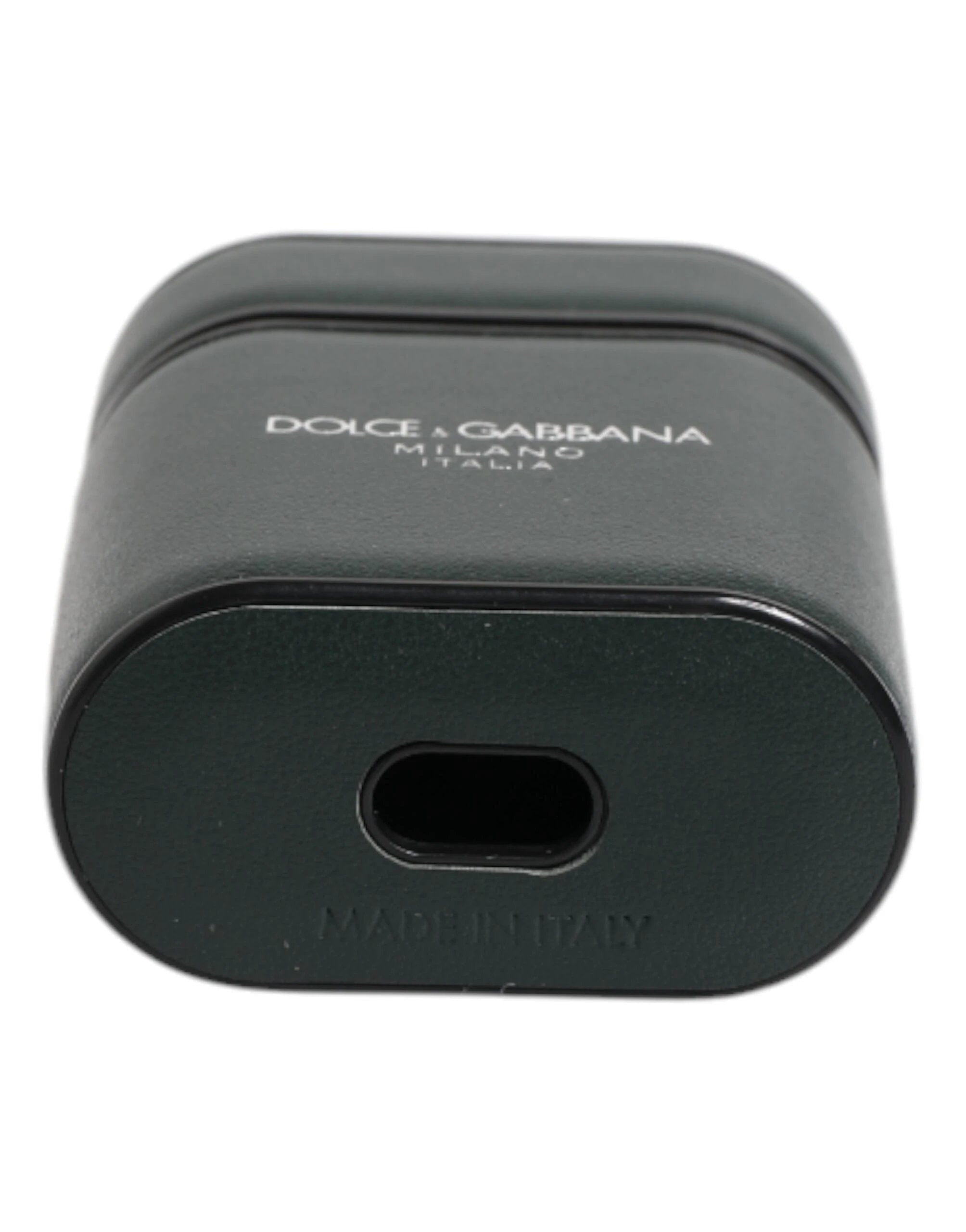 Dolce & Gabbana Green Calfskin Leather Logo Print Flip Holder Airpods Case by Dolce & Gabbana