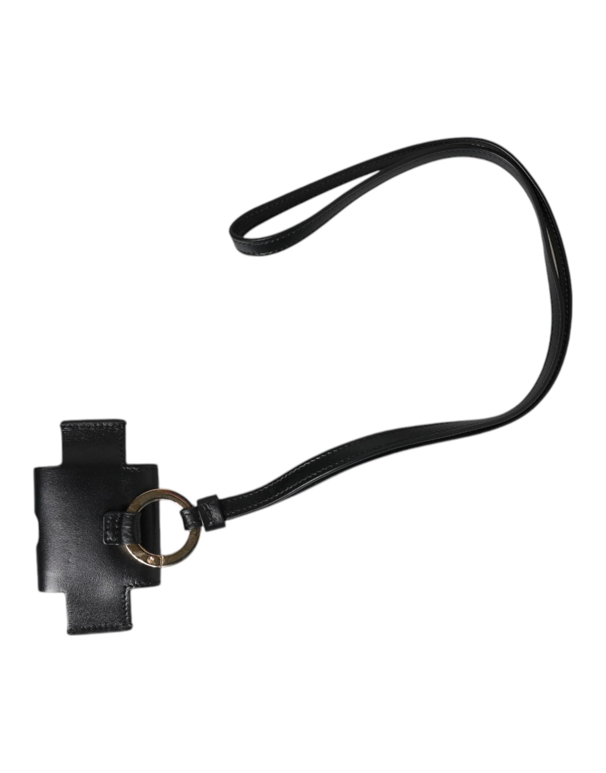 Dolce & Gabbana Black Leather Strap Gold Metal Logo Plaque Airpods Case by Dolce & Gabbana