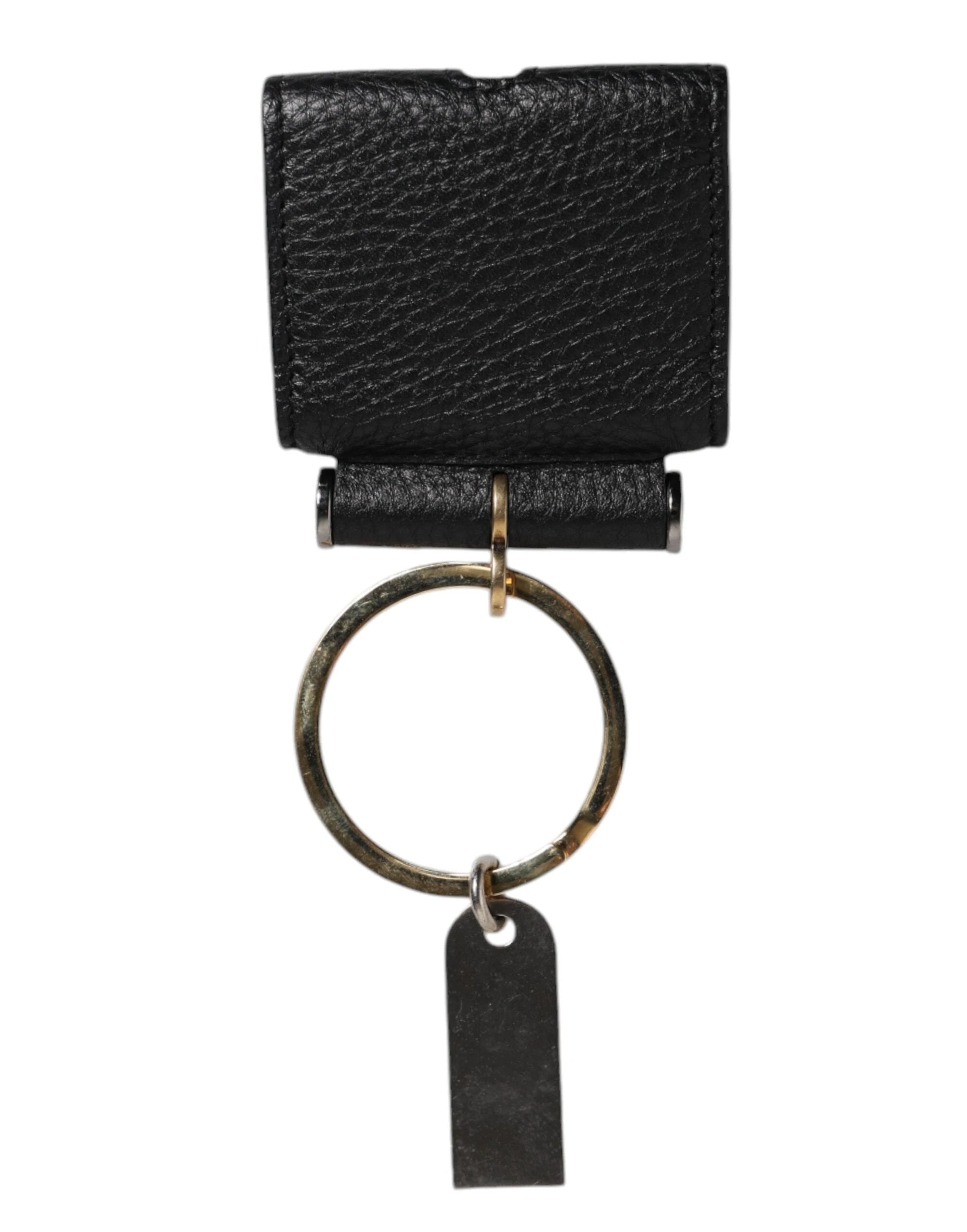 Dolce & Gabbana Black Leather Strap Gold Metal Logo Plaque Airpods Case by Dolce & Gabbana