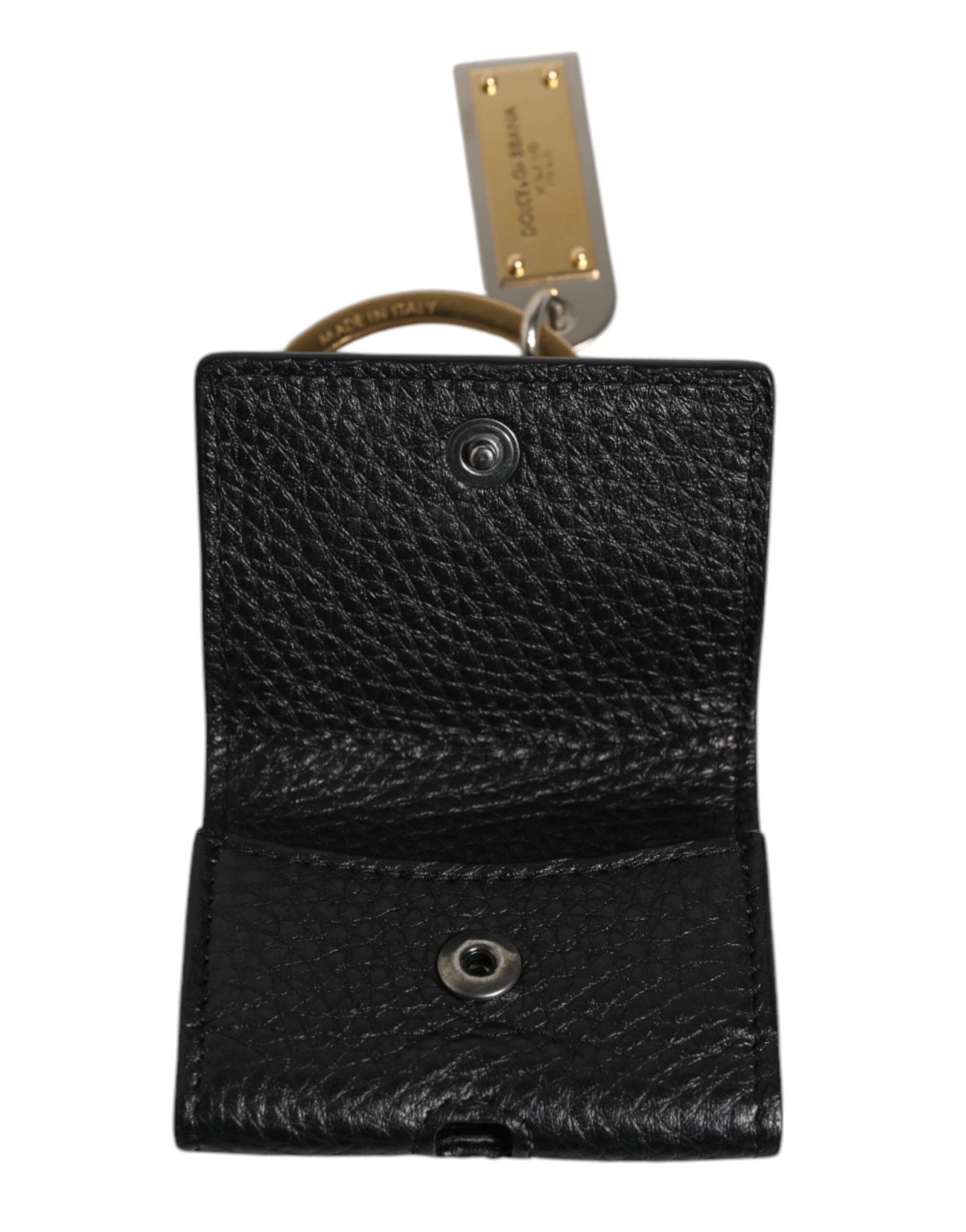 Dolce & Gabbana Black Leather Strap Gold Metal Logo Plaque Airpods Case by Dolce & Gabbana