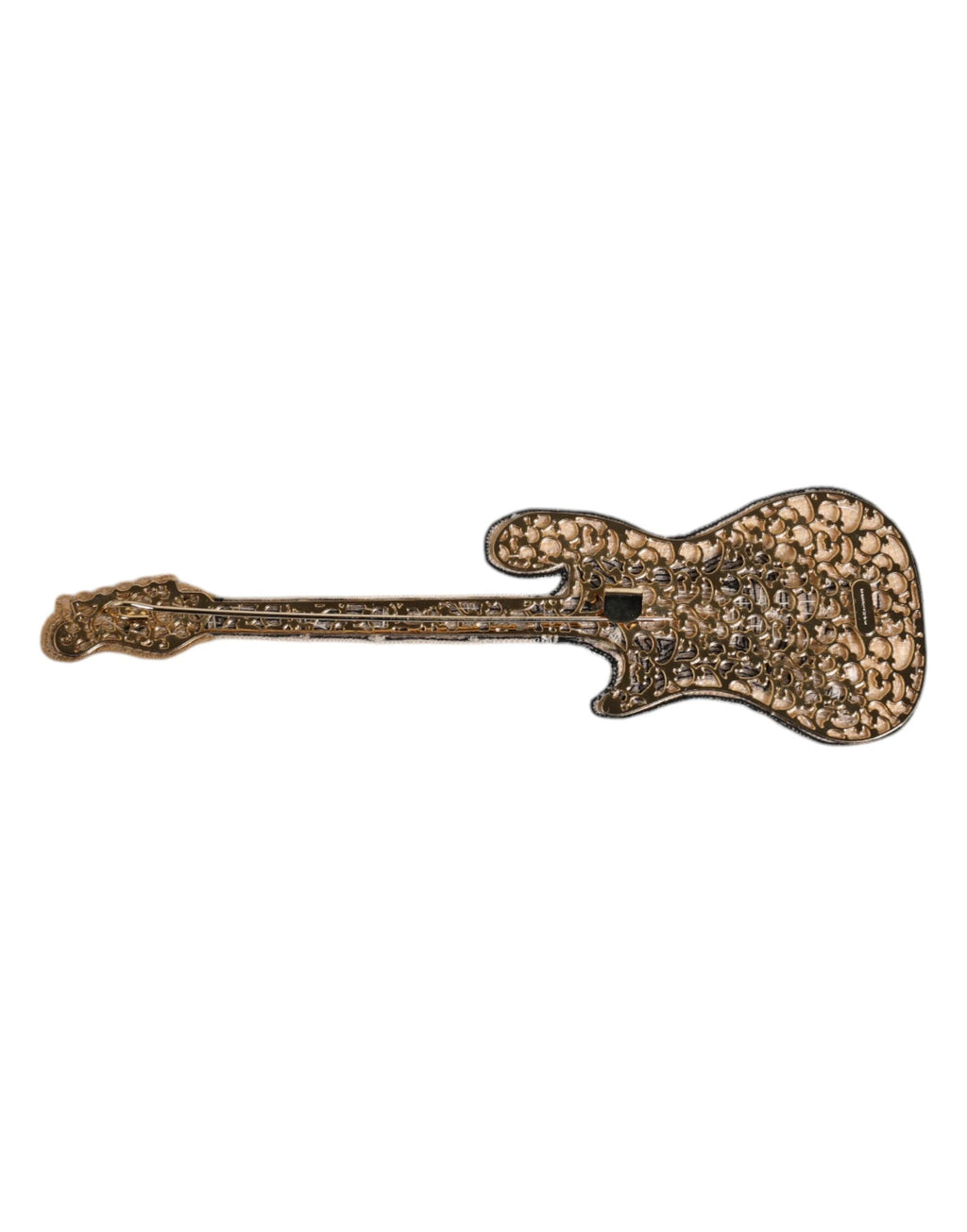 Dolce & Gabbana Gold Brass Logo Beaded Guitar Pin Brooch by Dolce & Gabbana