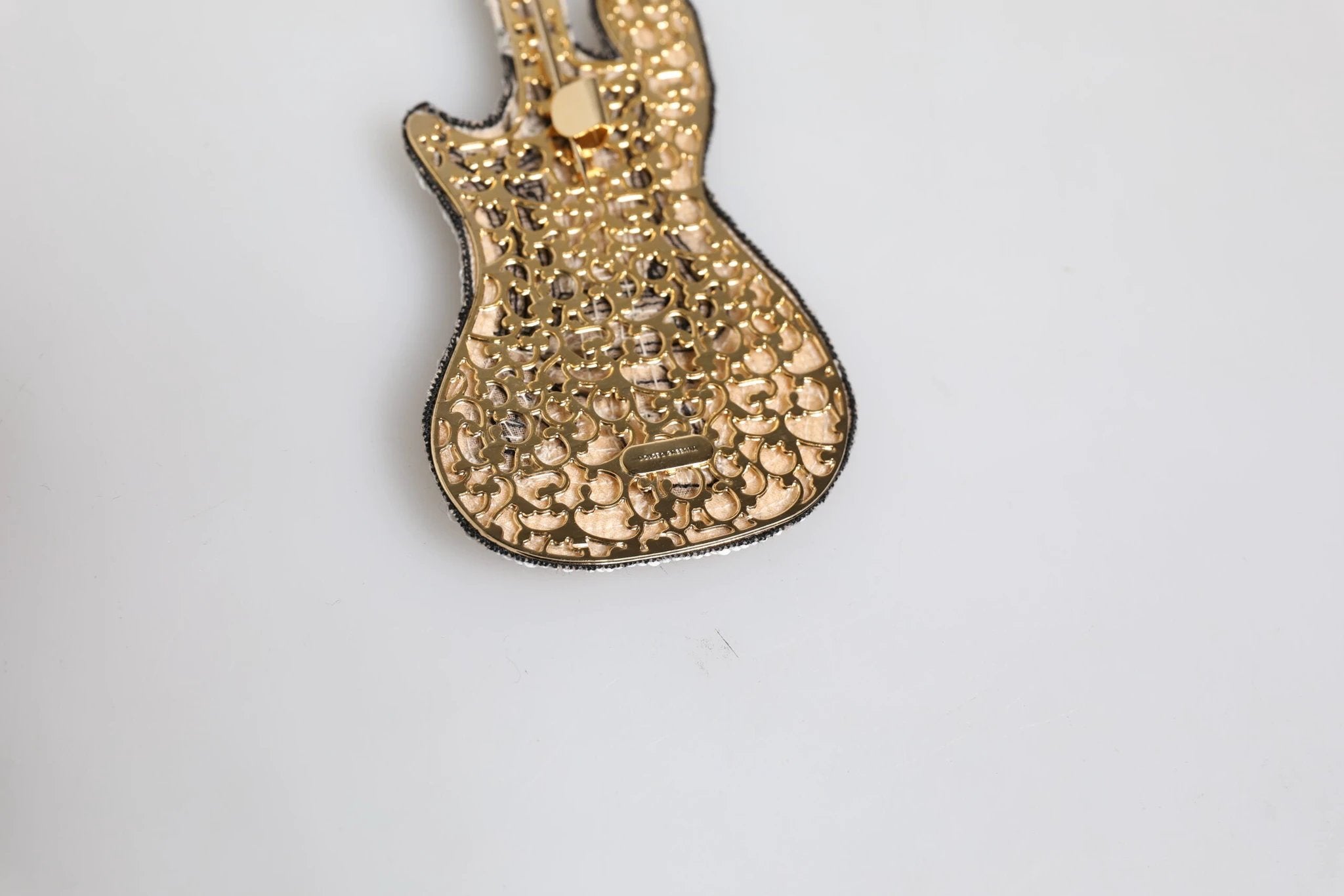 Dolce & Gabbana Gold Brass Logo Beaded Guitar Pin Brooch by Dolce & Gabbana