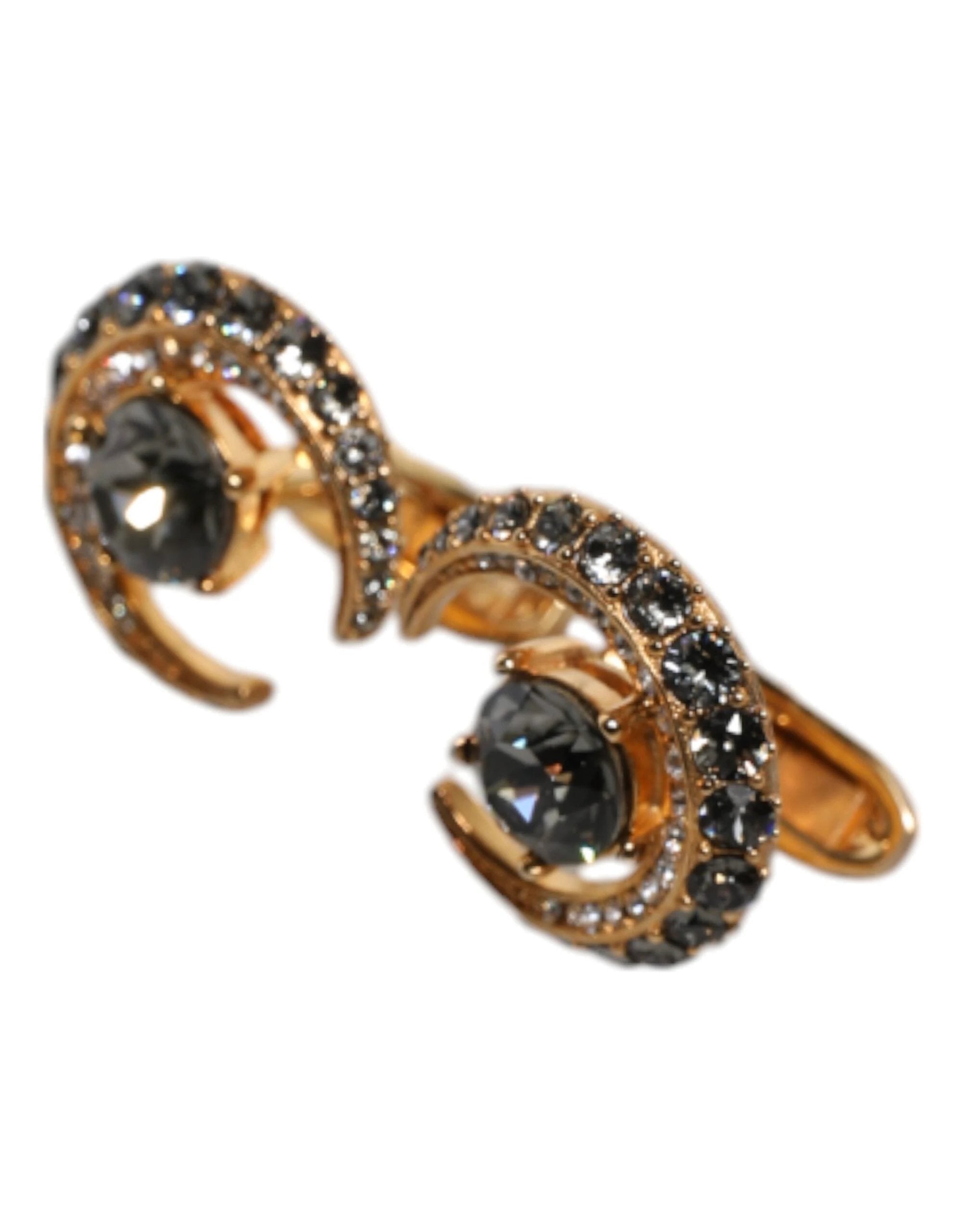 Dolce & Gabbana Brass Gold Black Crystal Luna Cufflink by Dolce & Gabbana