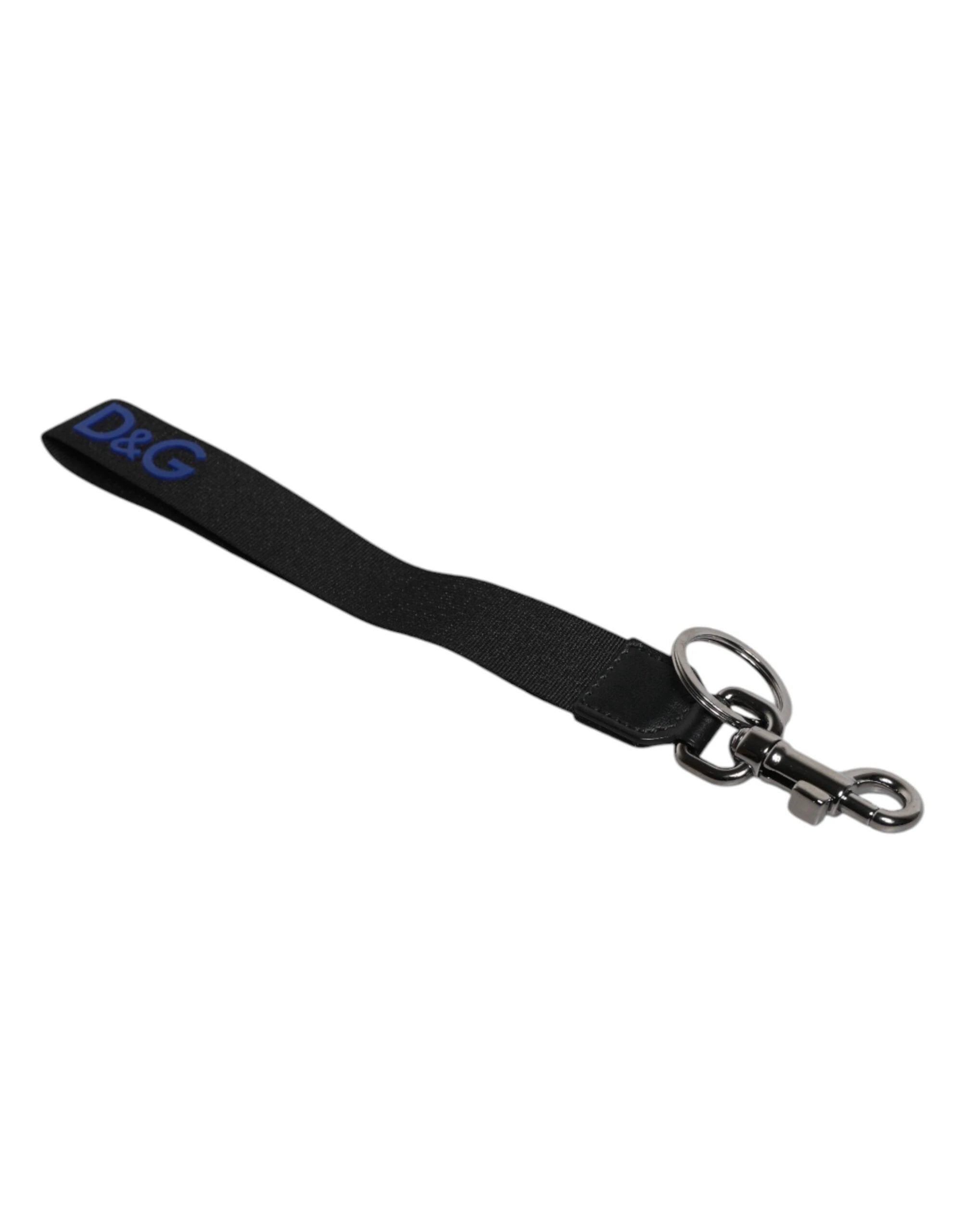 Dolce & Gabbana Black Logo Nylon Silver Brass Men Holder Keychain Keyring by Dolce & Gabbana