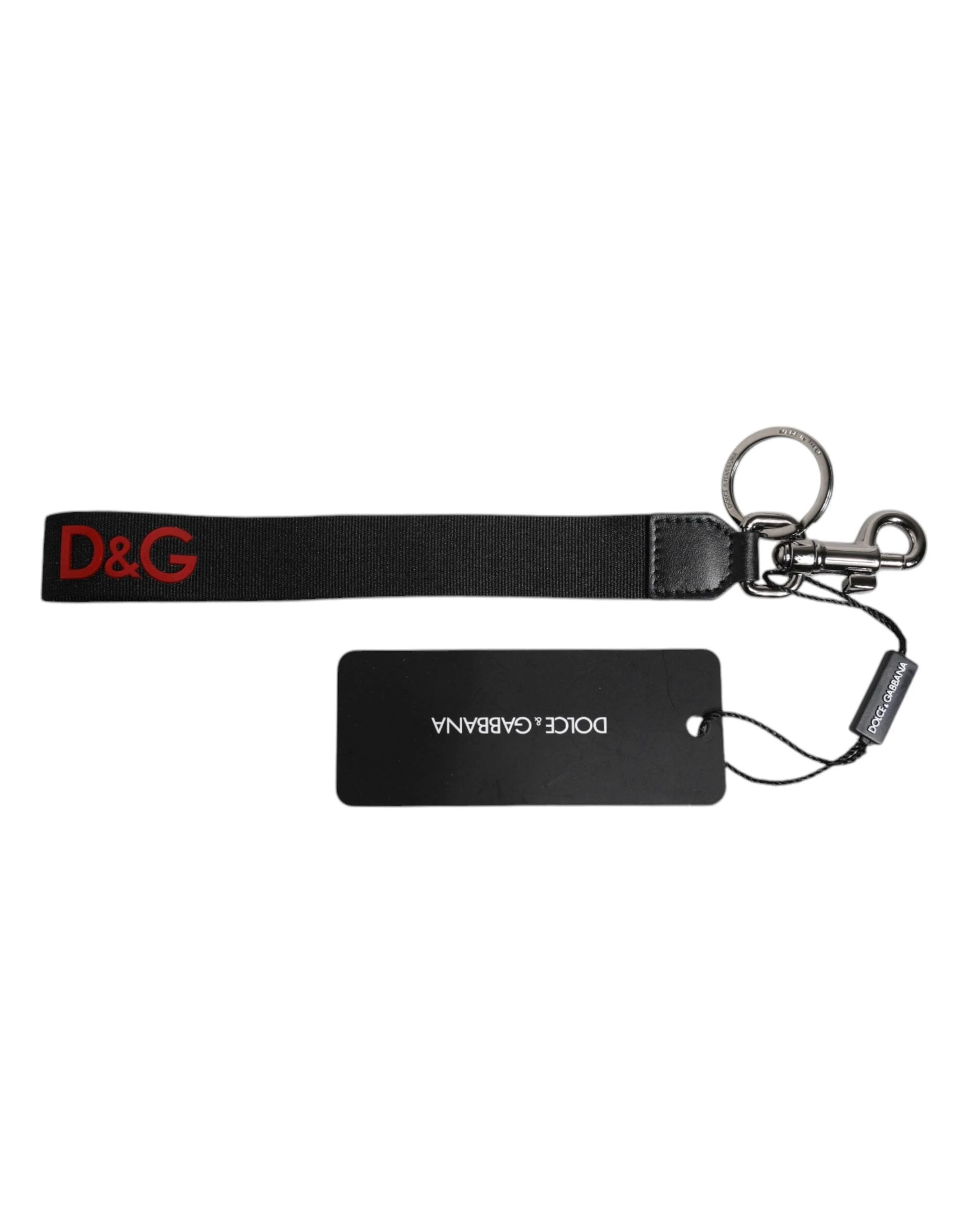 Dolce & Gabbana Black Logo Nylon Silver Brass Men Holder Keychain Keyring by Dolce & Gabbana