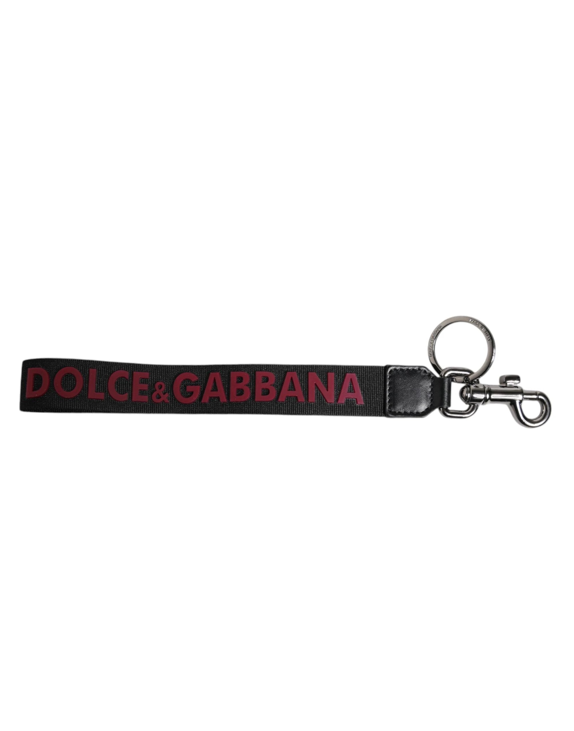 Dolce & Gabbana Black Logo Nylon Silver Brass Men Holder Keychain Keyring by Dolce & Gabbana