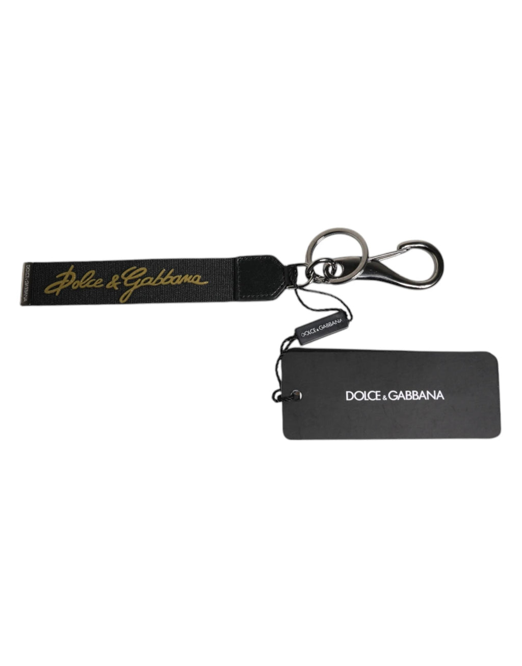 Dolce & Gabbana Black Logo Nylon Silver Brass Men Holder Keychain Keyring by Dolce & Gabbana