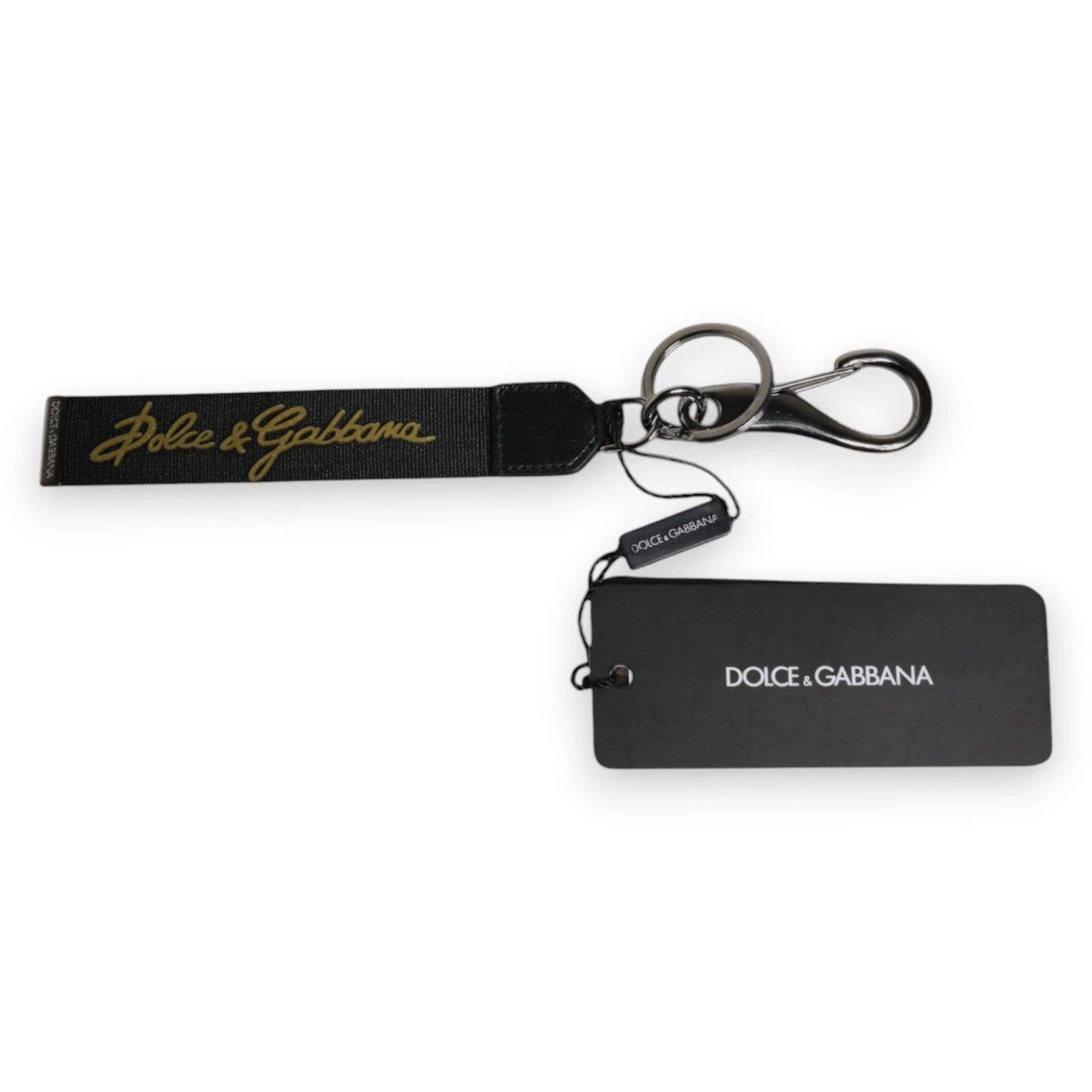 Dolce & Gabbana Black Logo Nylon Silver Brass Men Holder Keychain Keyring by Dolce & Gabbana