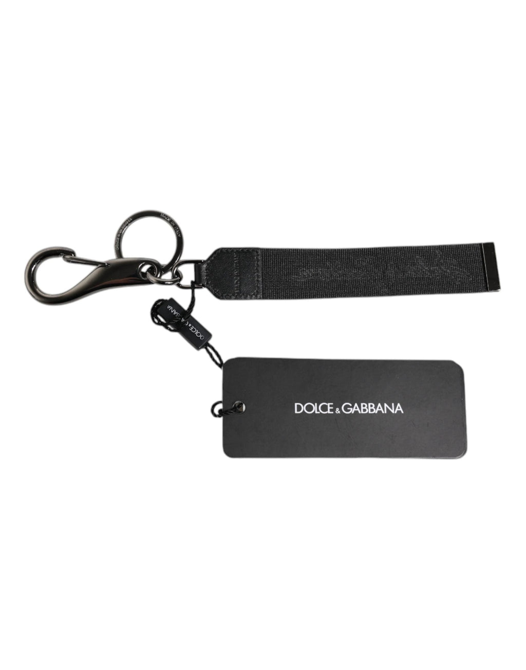 Dolce & Gabbana Black Logo Nylon Silver Brass Men Holder Keychain Keyring by Dolce & Gabbana