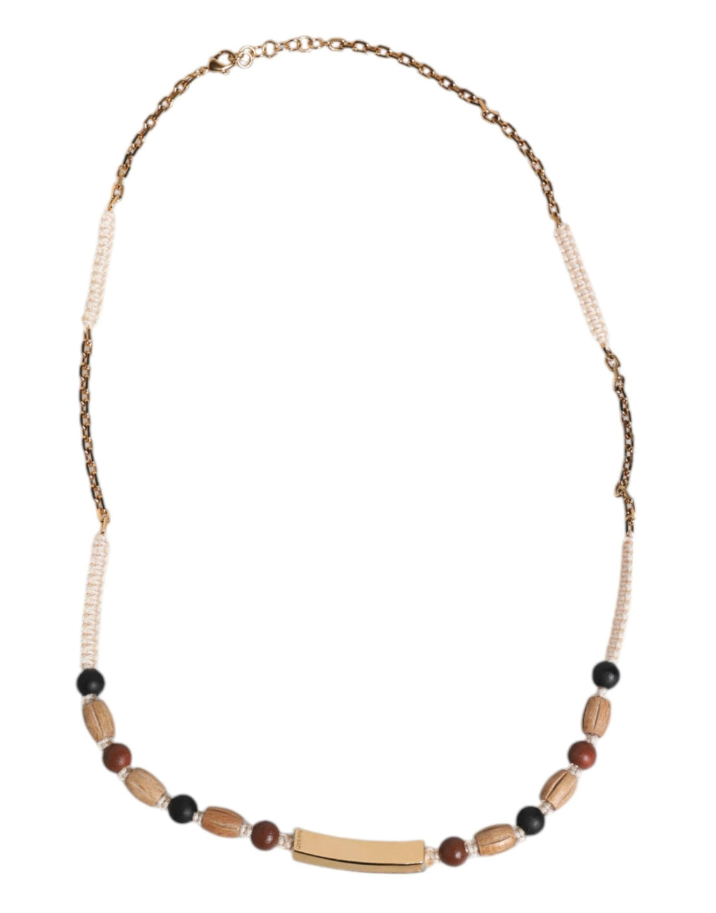 Dolce & Gabbana Black Gold Wooden Beaded Logo Pendant Necklace by Dolce & Gabbana